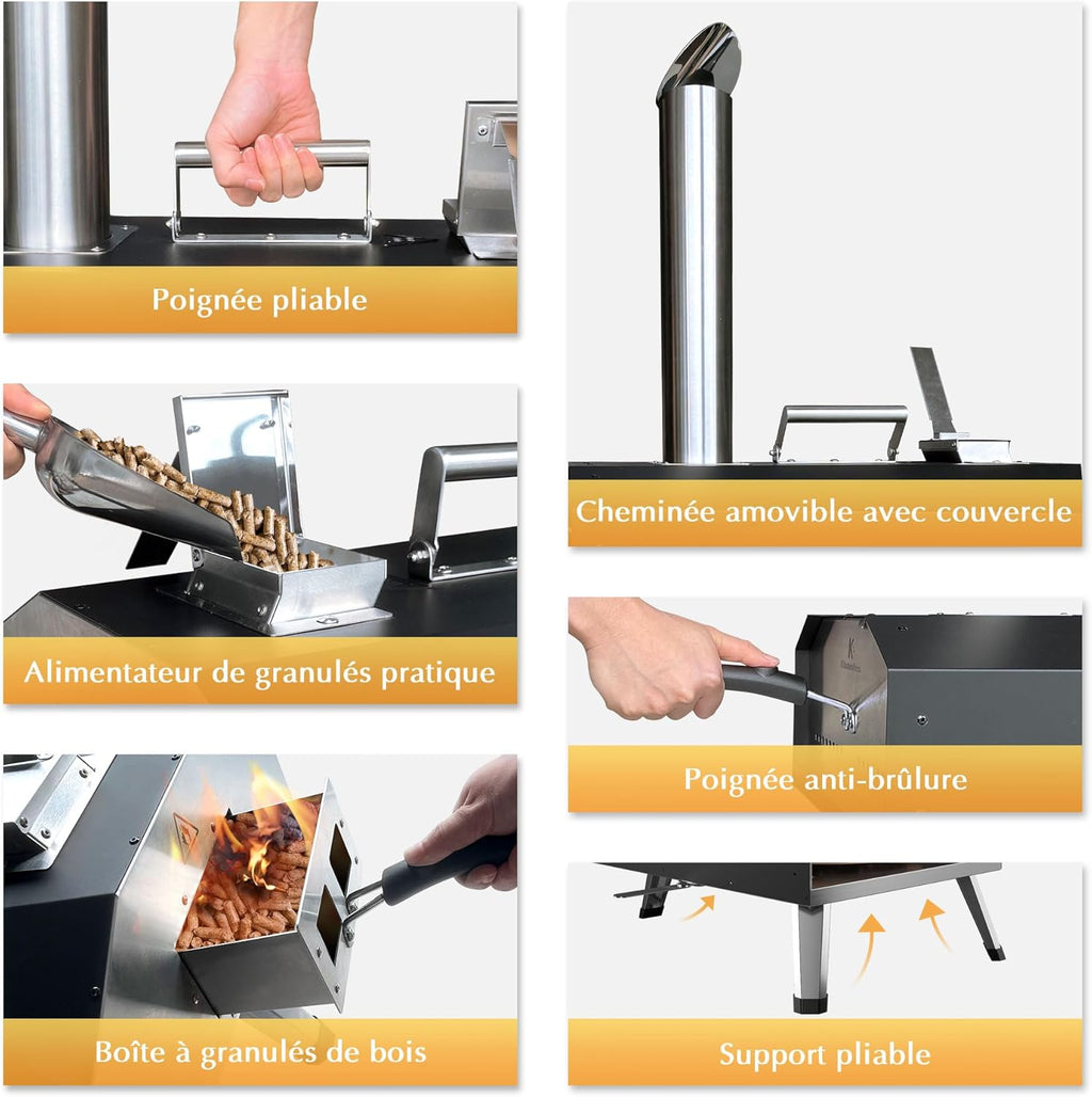 Four a Pizzas extérieurs à bois: KitchenBoss aciers inoxydables portable grille pizza avec pierre tournante de jardin avec granulés Combustible approprié : granulés, Charbon et briquettes
