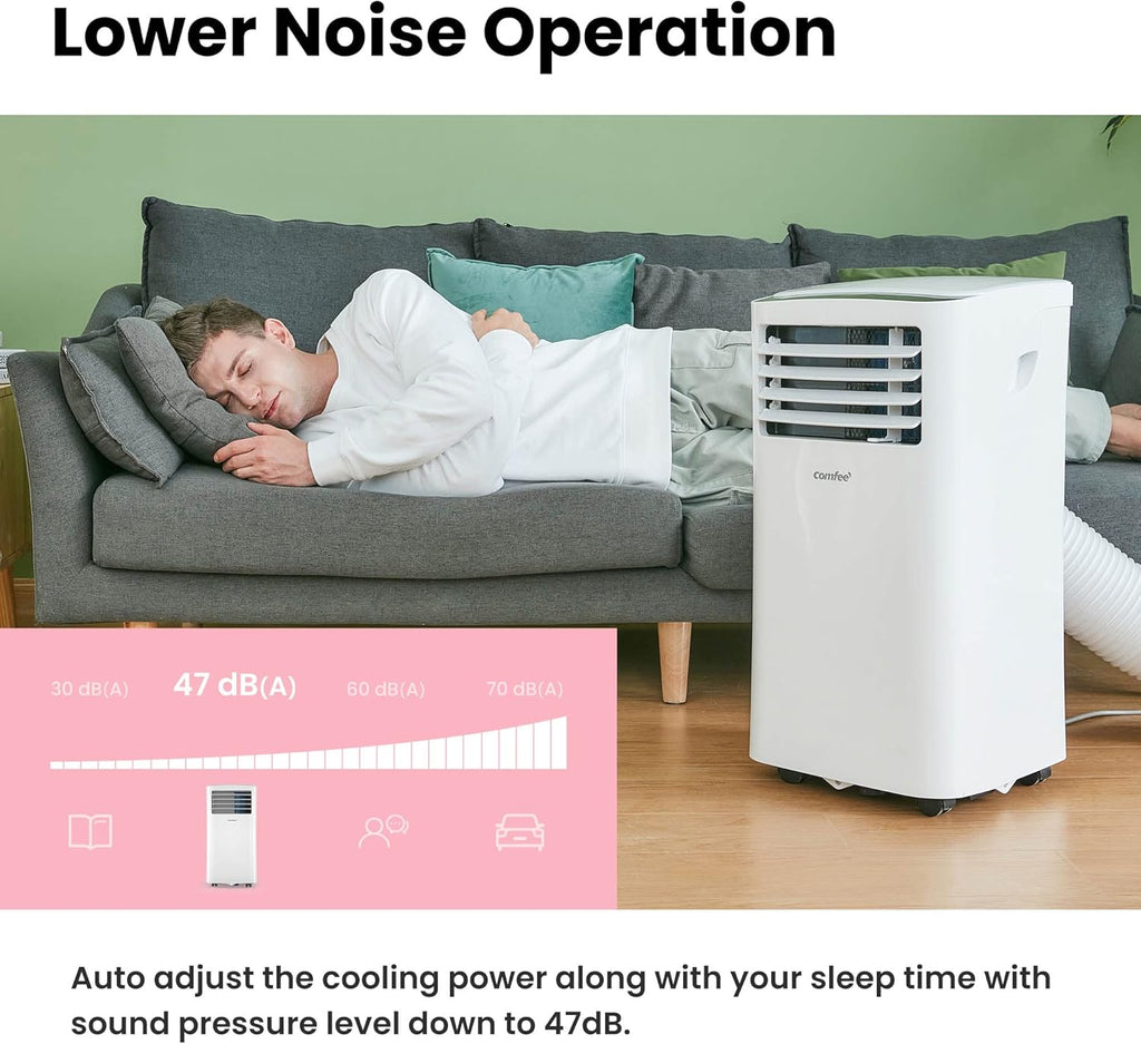 COMFEE' Climatiseur Mobile 9000 BTU/h 2,6kW, 3-EN-1 Refroidisseur Déshumidificateur Ventilateur, Fonction Follow me, Minuterie, Mode nuit, Pour salon et maison de 33㎡/88m3, MPPH-09CRN7, R290