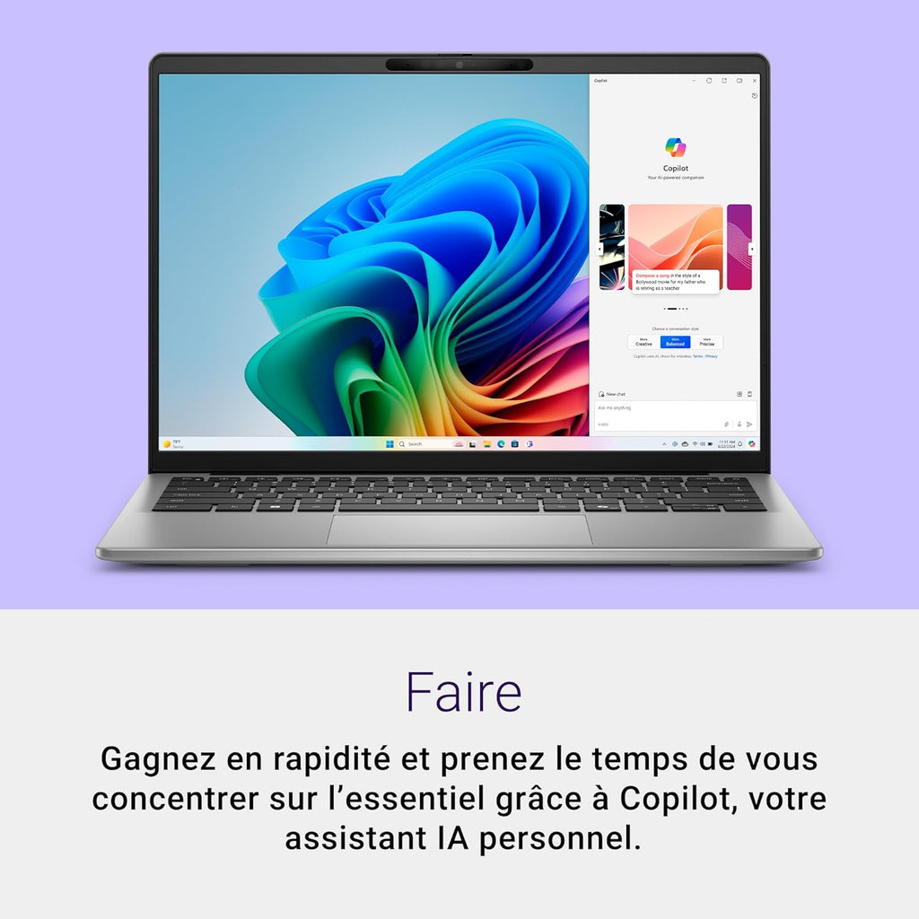 Dell Inspiron 14 (5441) Copilot+ PC Portable 14" écran FHD+ 60 Hz  Snapdragon X Plus  16 Go RAM  512 Go SSD  Qualcomm Adreno  Windows 11 Home  Clavier rétroéclairé AZERTY - Gris Titane