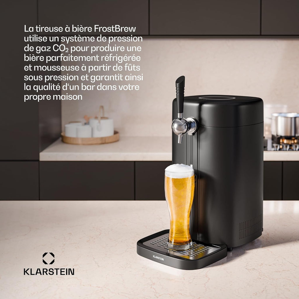 Klarstein FrostBrew Tireuse à Bière - Système de Pression CO?  F?ts 5L  Refroidissement Thermoélectrique 3-12°C  Levier de Tirage  Noir/Or