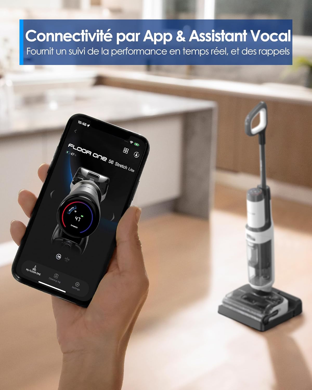 Tineco Aspirateur Balai sans Fil Floor One S6 Stretch Lite Aspirateur Laveur, S’aplatit à 180°, Auto-Nettoyage, Longue Autonomie, Nettoyage des Bords de 2 c?tés