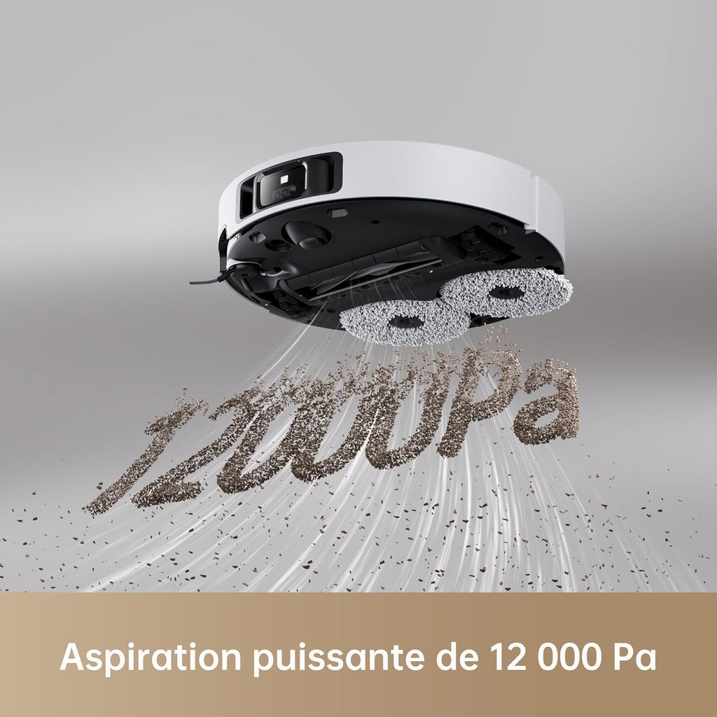 DREAME X40 Ultra Complete Robot Aspirateur avec Serpillière amovible et relevable, Brosse latérale surélevée,12 000 Pa,Serpillière et la Plaque de lavage avec de l'eau chaude à 70 C,Brosses relevables
