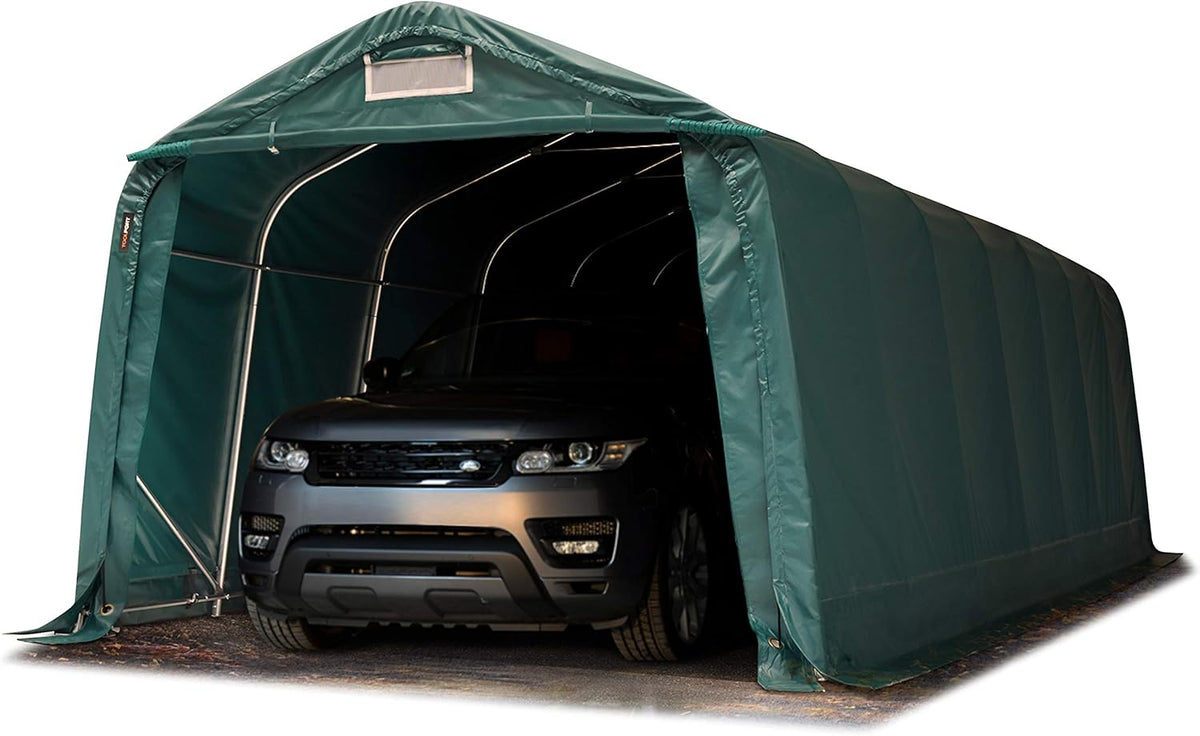 TOOLPORT Tente-Garage carport 3,3 x 8,4 m d'élevage abri agricole Tente de Stockage bache PVC 800 N Armature Solide Vert Fonce