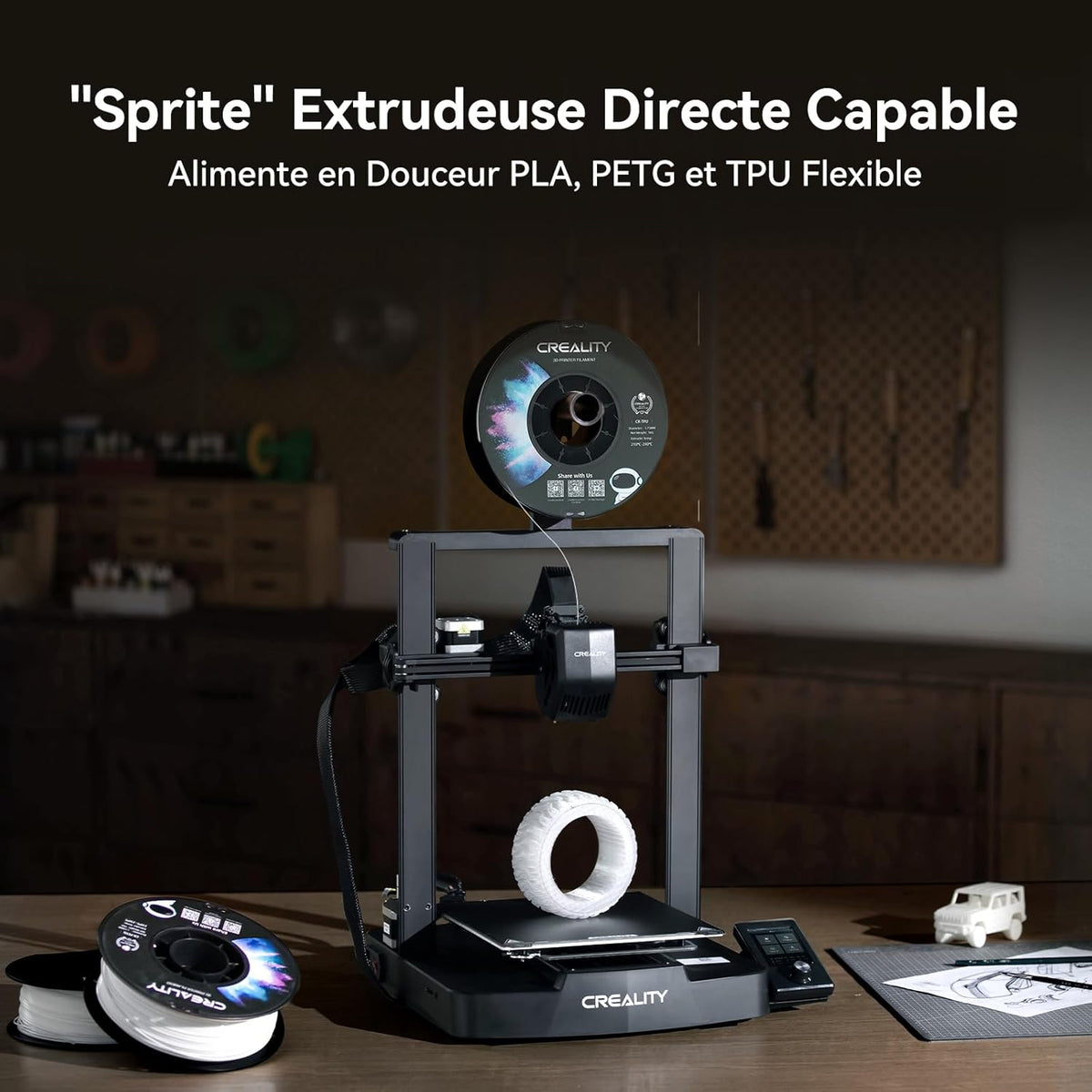Creality Ender 3 V3 SE Imprimante 3D, Mise à Niveau Automatique CR Touch, 250mm/s Haute Vitesse Impression, Assemblage Rapide, Extrudeuse Directe Sprite à Double Axe-Z pour Les Débutants 220x220x250mm