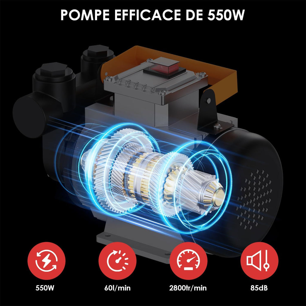 Pompe à diesel 230 V 550 W auto-amor?ante - Stations essence mobiles 60/min - Avec tuyaux et pistolet de distribution - Pour voitures  camions citernes  etc.