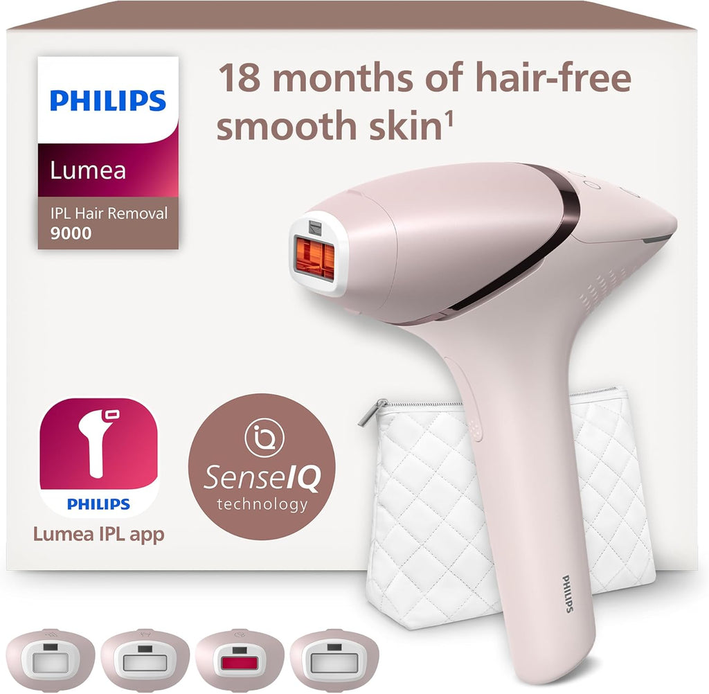 Philips Lumea série 9000, épilateur à lumière pulsée, alternative à l'épilation , technologie SenseIQ, 4 accessoires pour corps, visage, maillot et aisselles, usage avec ou sans fil, BRI957/00