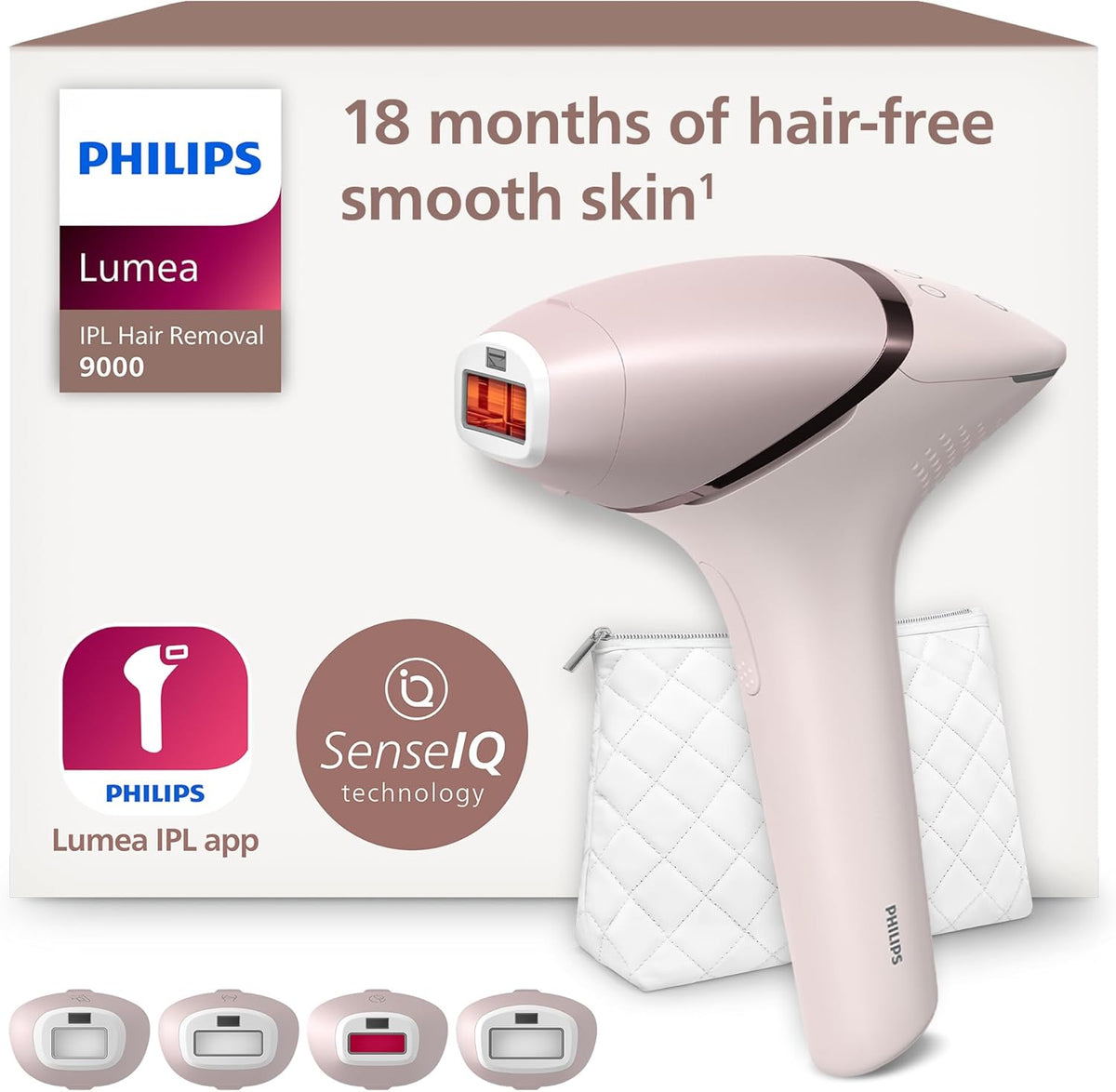 Philips Lumea série 9000, épilateur à lumière pulsée, alternative à l'épilation , technologie SenseIQ, 4 accessoires pour corps, visage, maillot et aisselles, usage avec ou sans fil, BRI957/00