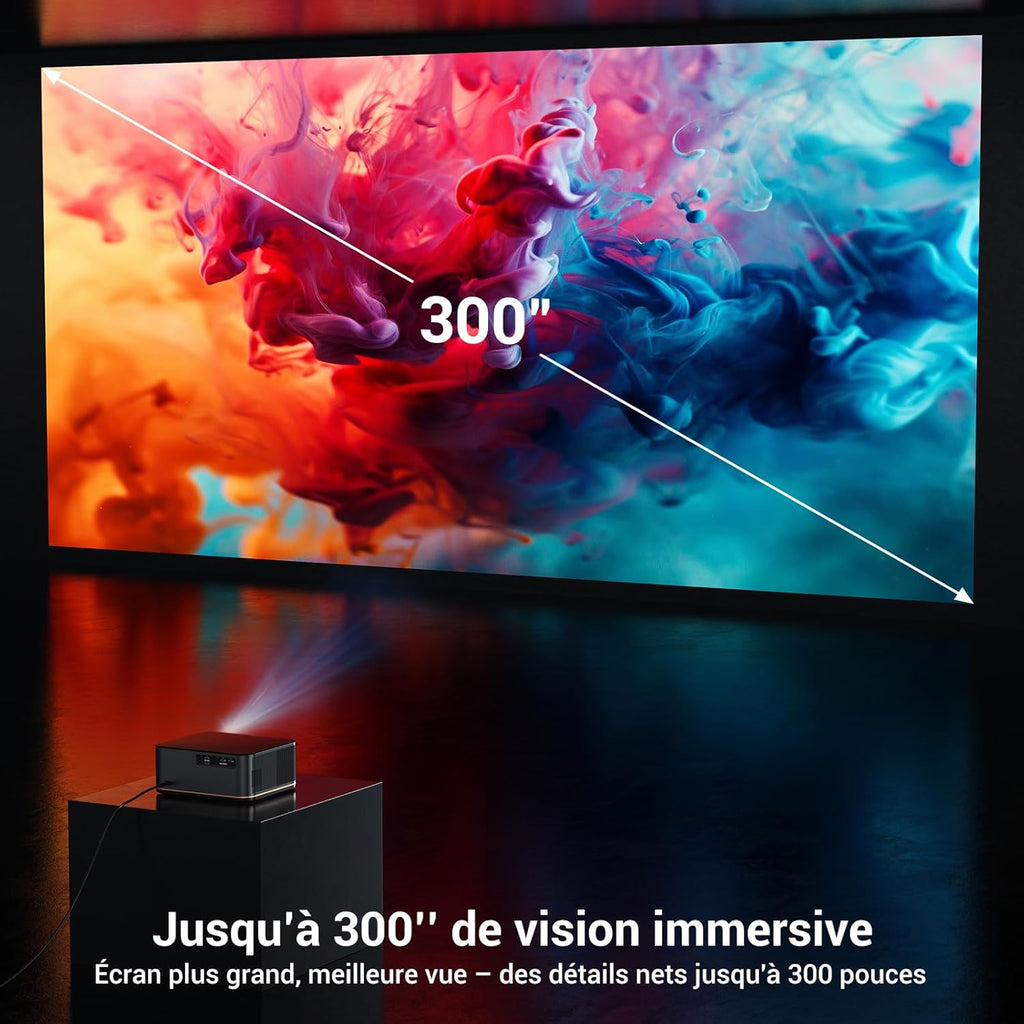 1500 ANSI Full HD Videoprojecteur 4k avec WiFi 6 Bluetooth 5.2, HAPPRUN Projecteur Video Home Cinéma avec Auto Focus et Keystone, 300" Vidéoprojecteur Extérieur Intérieur, Compatible TV Stick/PC/