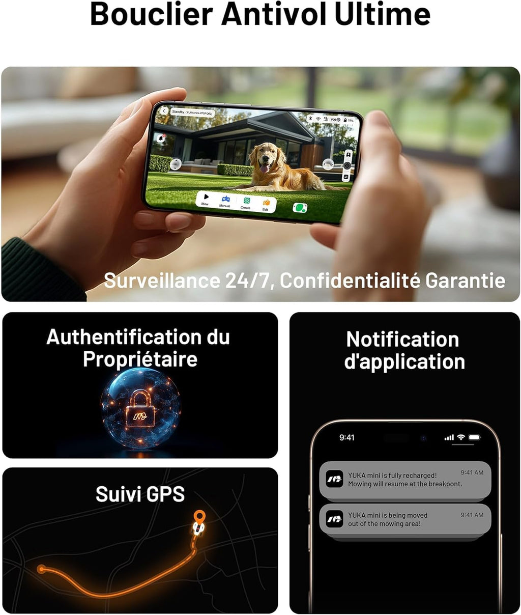 MAMMOTION YUKA Mini 500 Robot Tondeuse sans Fil Périphérique, NetRTK+Vision, Aucune Antenne RTK Requise, Recommandé 500 m2, Pente à 50%, Cartographie Automatique, avec Module 4G
