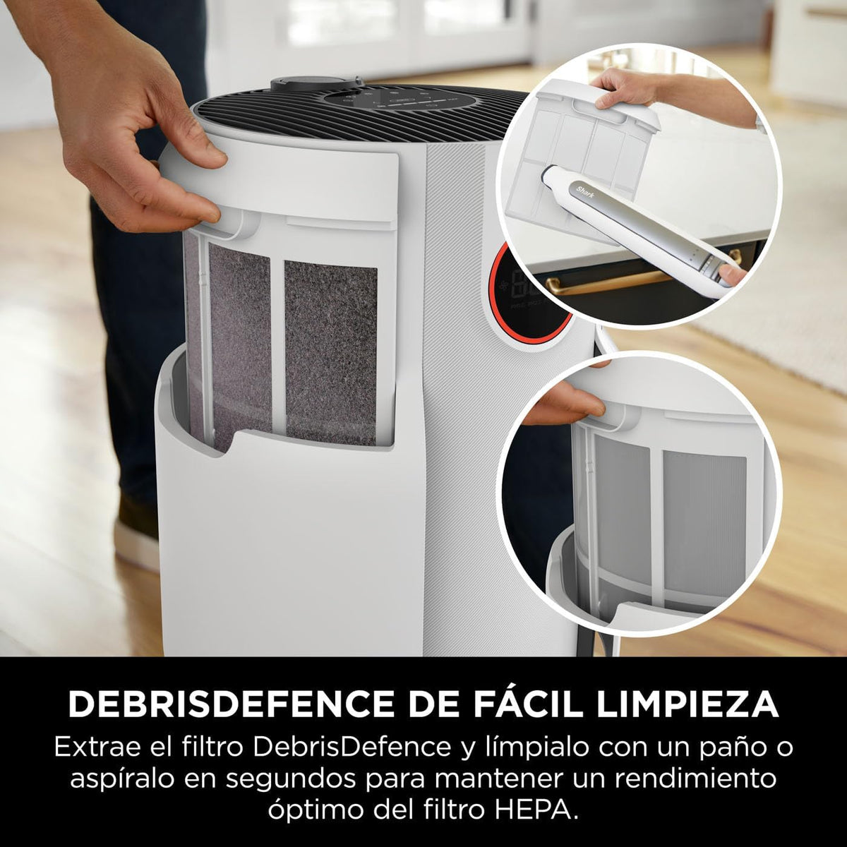 Shark NeverChange jusqu'à 5 ans Purificateur d'air, Filtre HEPA 5 ans, Couverture 60m2, Capture 99,97% des Allergènes, Mode Automatique,Silencieux, Affichage LED, pour Maison et Chambre, Blanc HP150EU