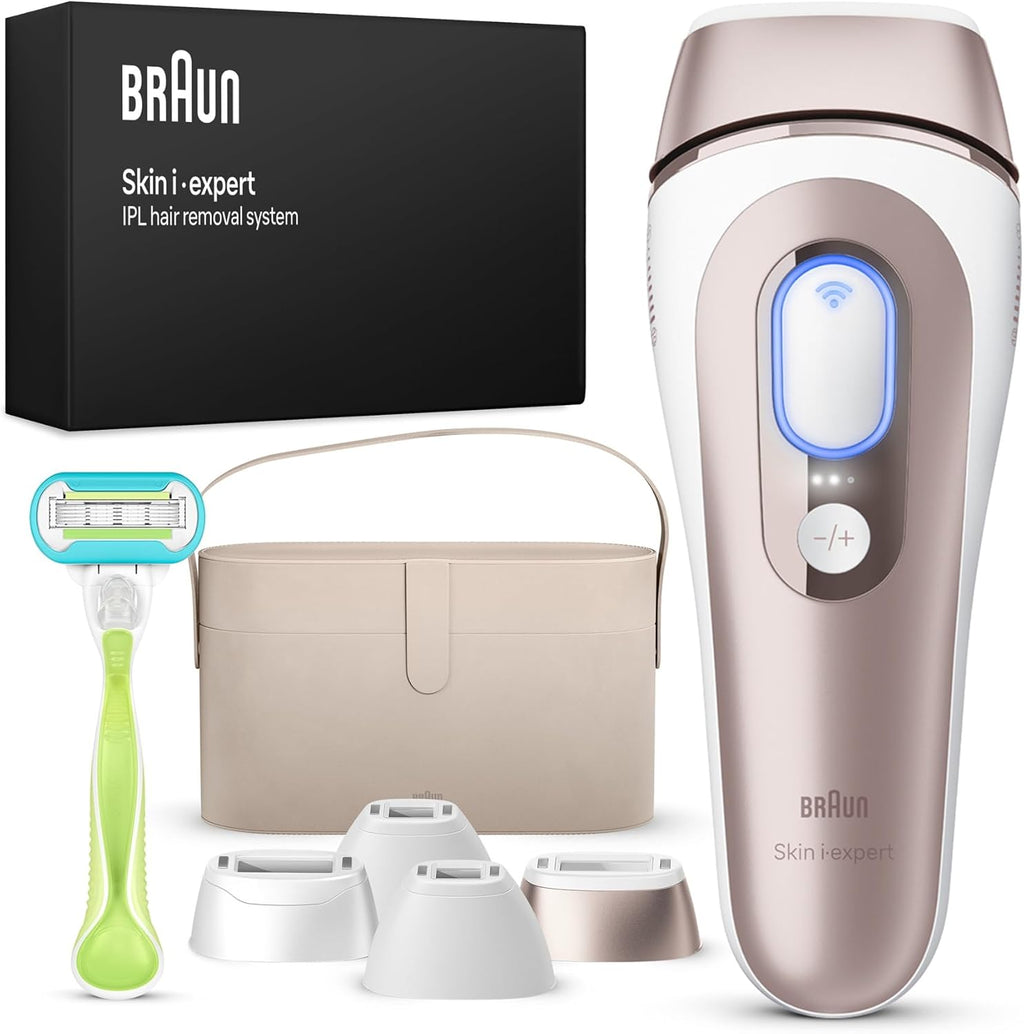 Braun épilateur à Lumière Pulsée Intelligent Skin i·expert PL7387, épilation à Domicile, Alternative Au , Avec Appli, Rasoir Venus, 4 Têtes Intelligentes Pour épiler Jambes, Visage et Plus