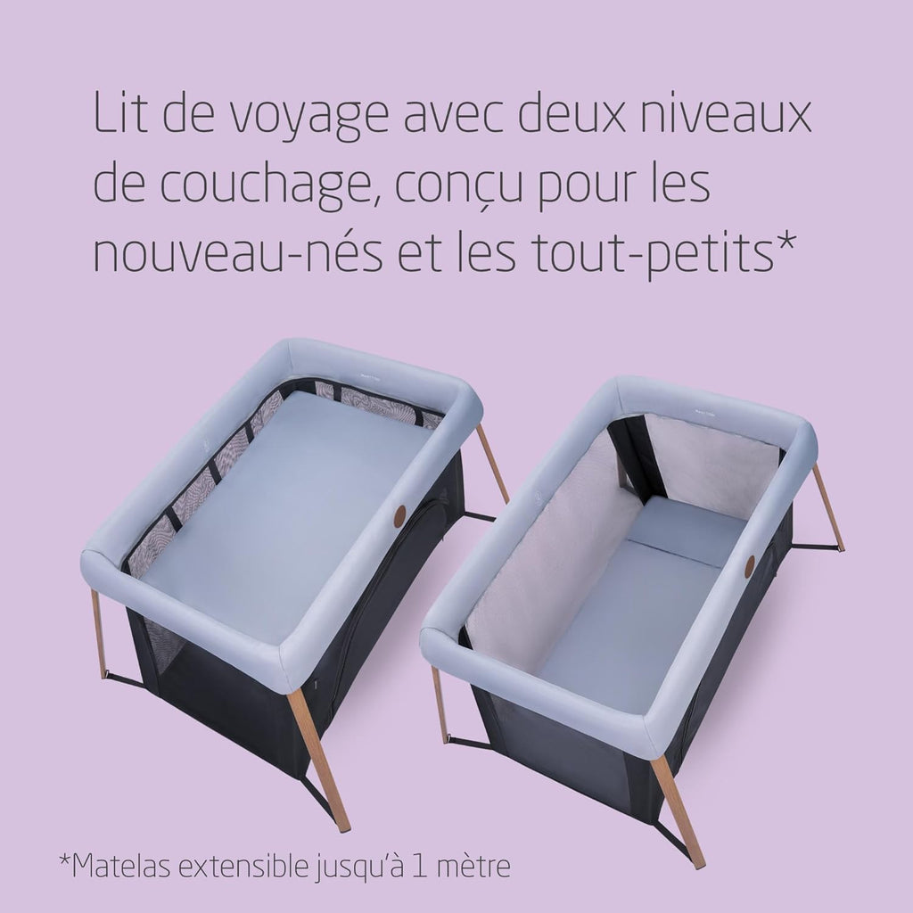 Maxi-Cosi Iris2, Lit Parapluie Bébé avec Matelas 2 en 1, 0-3 ans, 0-15 kg, Lit de Voyage Bébé, 2 Niveaux de Couchage, Fenêtre D'accès Latérale, Pliable & Léger, Matelas Extensible, Essential Grey