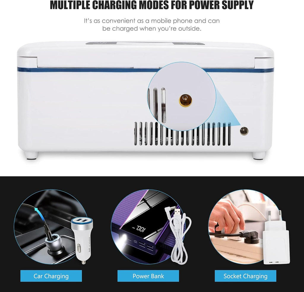 CGOLDENWALL Portable Réfrigérateur à Insuline Glacière 2~8℃ Drug Reefer Mini Médecine Réfrigéré Bo?te de Voyage avec Grande Espace Froid 175 * 60 * 26 mm - batterie en travail de 12 hours