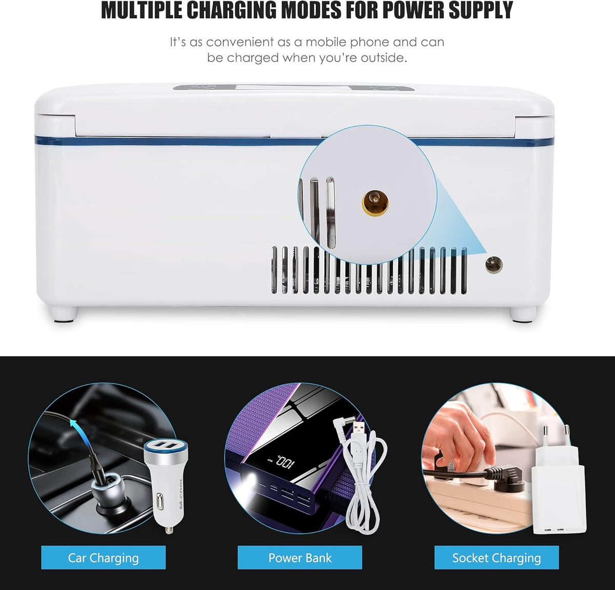 CGOLDENWALL Portable Réfrigérateur à Insuline Glacière 2~8℃ Drug Reefer Mini Médecine Réfrigéré Bo?te de Voyage avec Grande Espace Froid 175 * 60 * 26 mm - batterie en travail de 12 hours