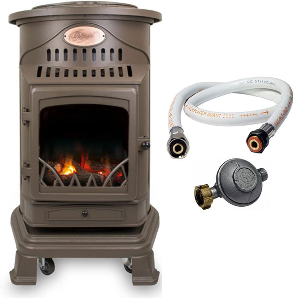 Provence 3,4 kW gietijzeren gasheater honingbruin, vooraanzicht