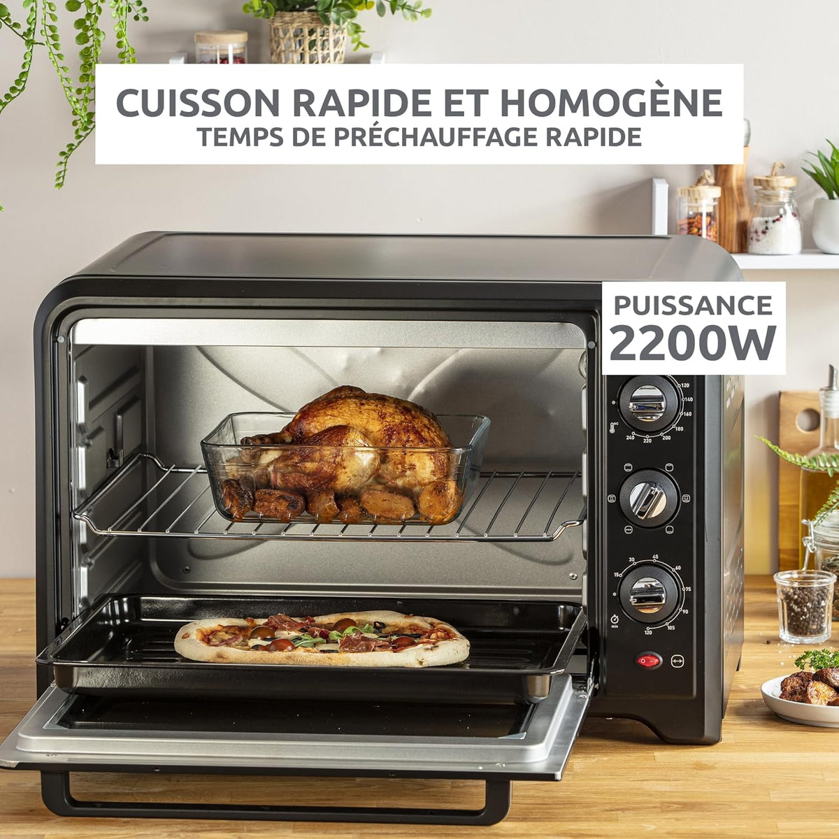 Moulinex Optimo 60L OX495810 heteluchtoven - binnenruimte met roosters en draaispit