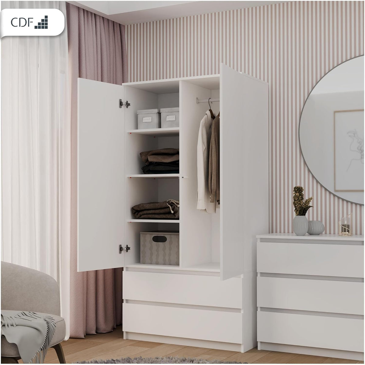 CDF Kleiderschrank Malwa 90 cm in Weiß