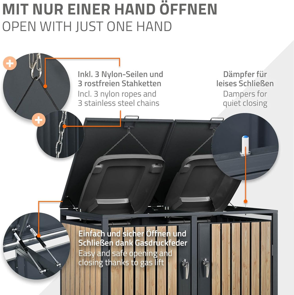ML-Design Mülltonnenbox 3er Anthrazit – Seitenansicht