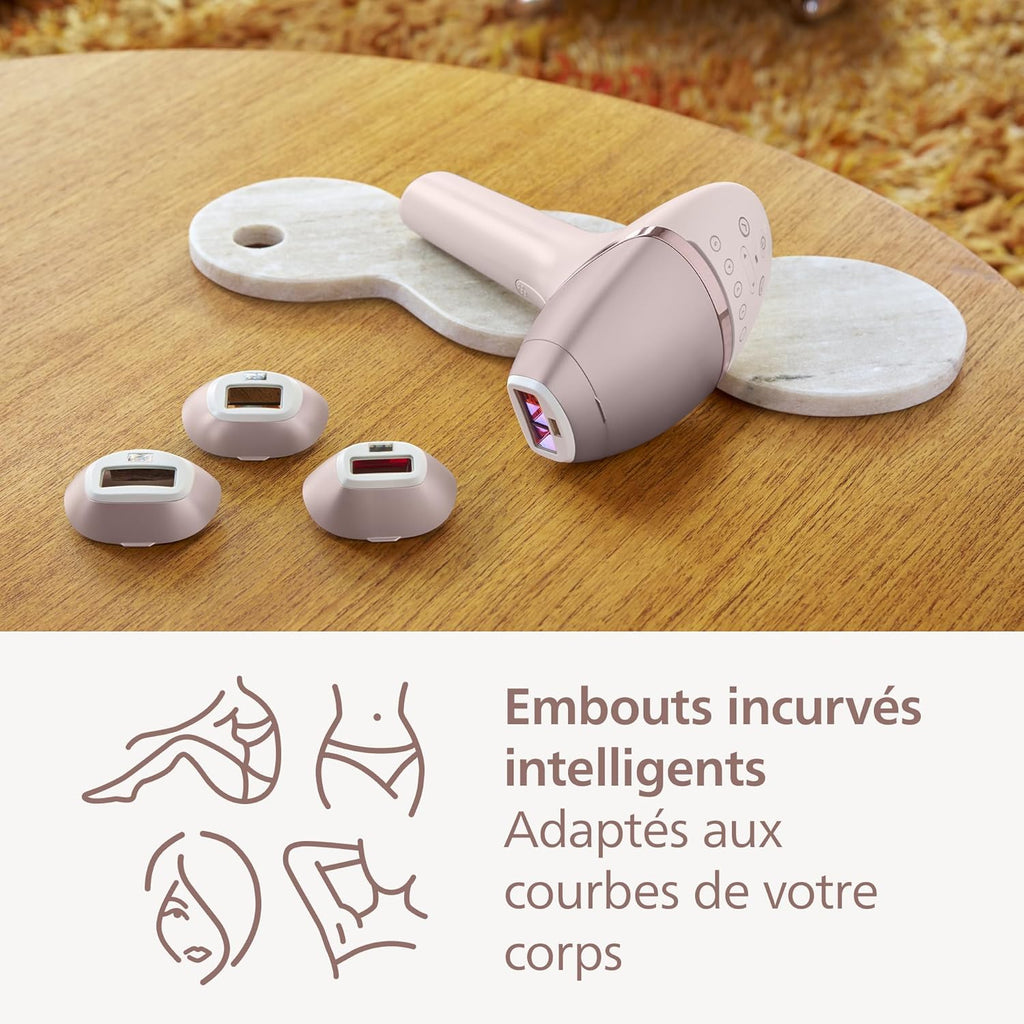 Philips Lumea série 9000, épilateur à lumière pulsée, alternative à l'épilation , technologie SenseIQ, 4 accessoires pour corps, visage, maillot et aisselles, usage avec ou sans fil, BRI957/00
