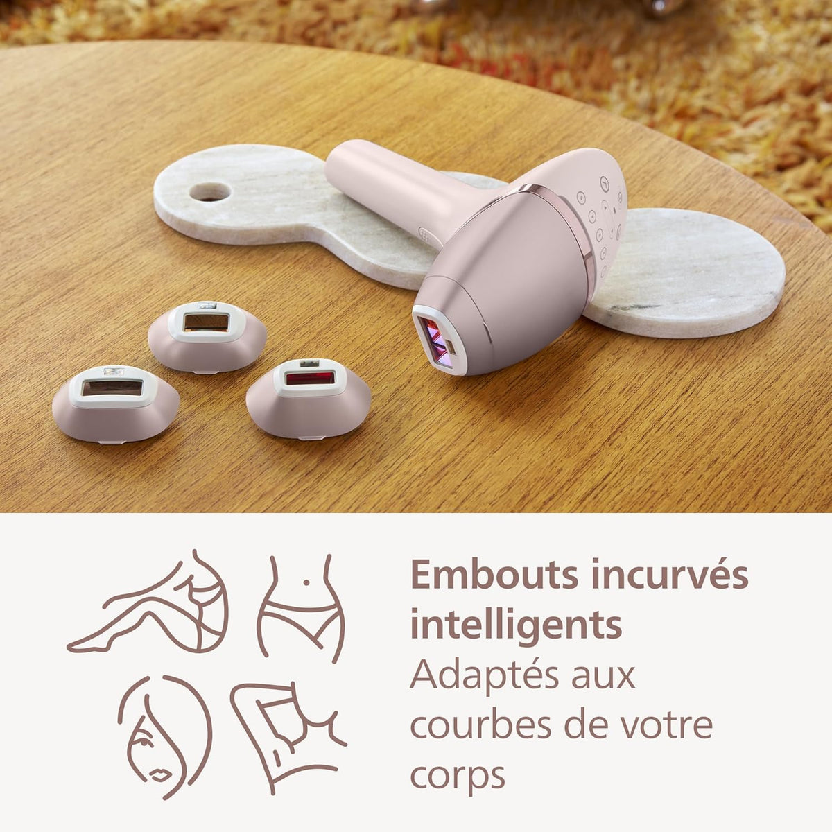 Philips Lumea série 9000, épilateur à lumière pulsée, alternative à l'épilation , technologie SenseIQ, 4 accessoires pour corps, visage, maillot et aisselles, usage avec ou sans fil, BRI957/00