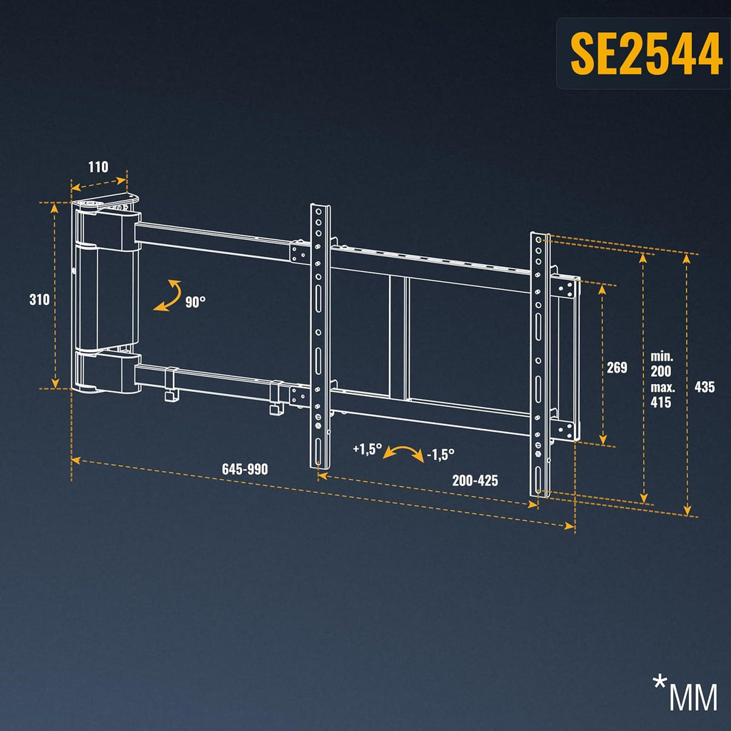 RICOO Support TV Mural orientable motorisé SE2544 Meuble de téléviseur Suspendu PC Plasma Smart OLED incurvé Fixation Murale télé LED LCD 3D 4K VESA 200x200 400x400 Universel avec télécommande