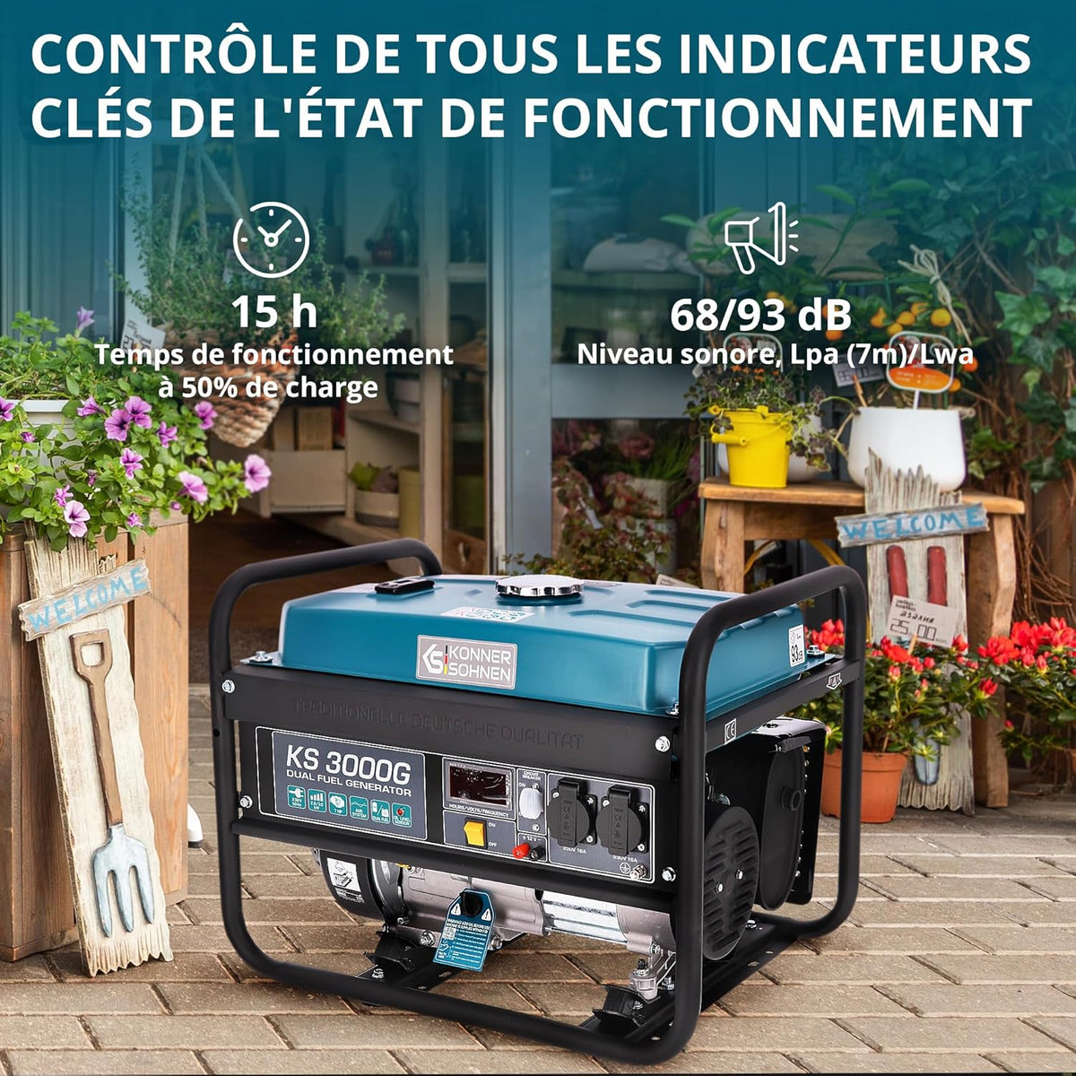 Groupe électrogène à essence KS 3000G generateur a gaz,puissance max 3000 W, 2x16A Schuko (230 V) EURO-V, régulateur de tension AVR,enroulement cuivre,generateur de courant, générateur hybride