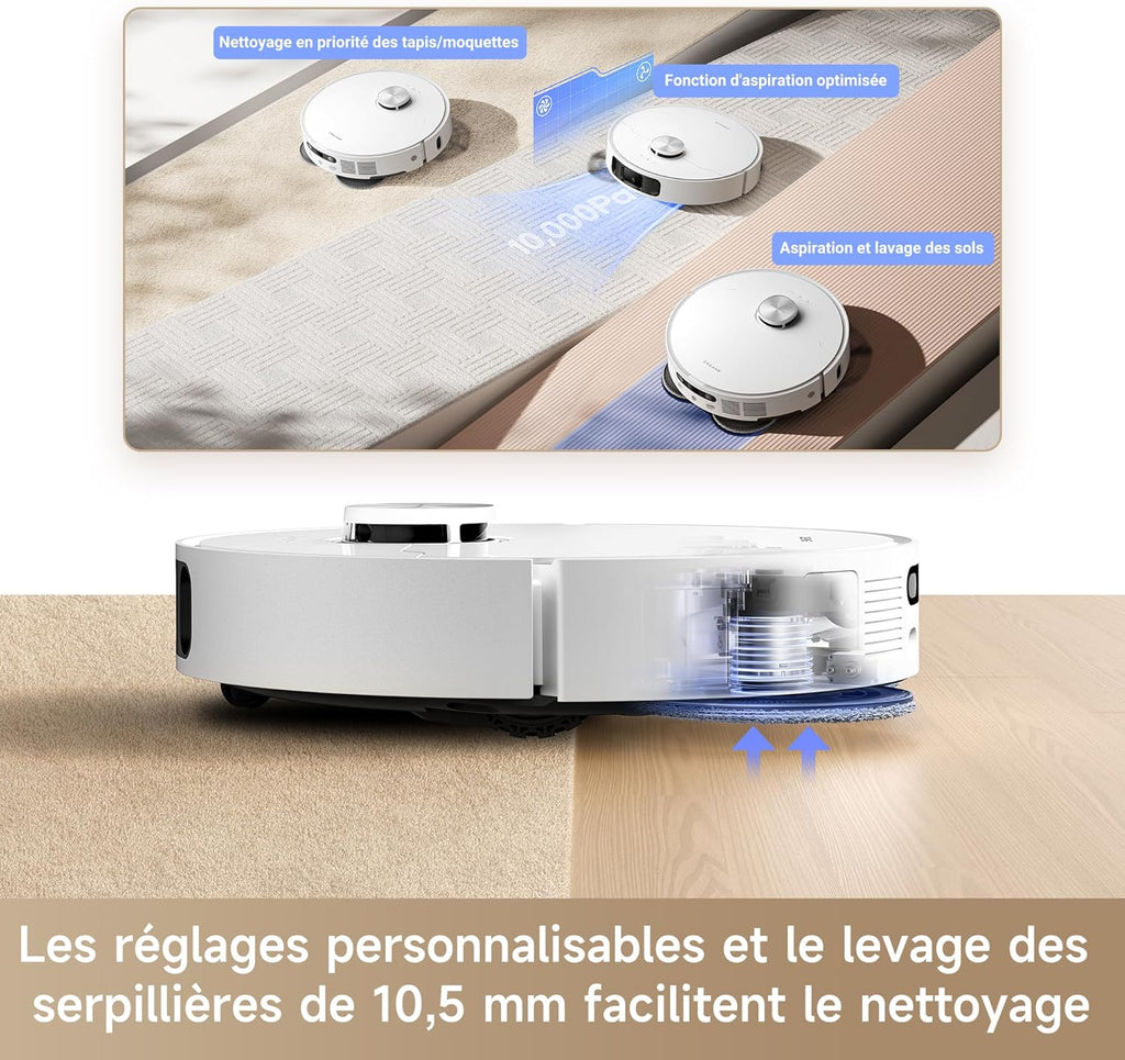 DREAME L10s Ultra Gen 2 Robot Aspirateur Laveur 10 000 Pa, Technologie MopExtend RoboSwing, Base Entièrement Automatique, Mode Animaux, 32 réglages de niveau d'eau, Système de lavage des sols DuoScrub