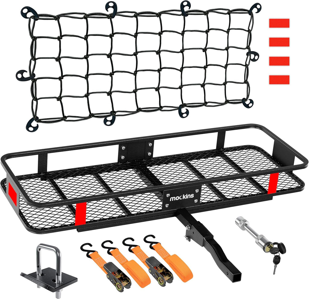 Mockins Porte-bagages pliable en acier résistant aux intempéries pour voiture, VUS et camion avec capacité de 226,8 kg | Récepteur d'attelage de 5,1 cm et accessoires de remorque cargo 152,4 x 50,8 x