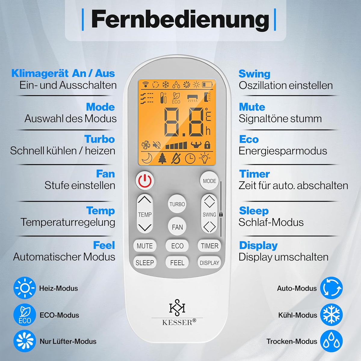 KESSER? Climatisation SET réversible - Climatiseur avec fonction WiFi/Application - Refroidissement A++/ Chauffage A+  Fluide réfrigérant R32 - écran LCD  Split 9000 BTU/h / 2600 Watt - Anthrazit