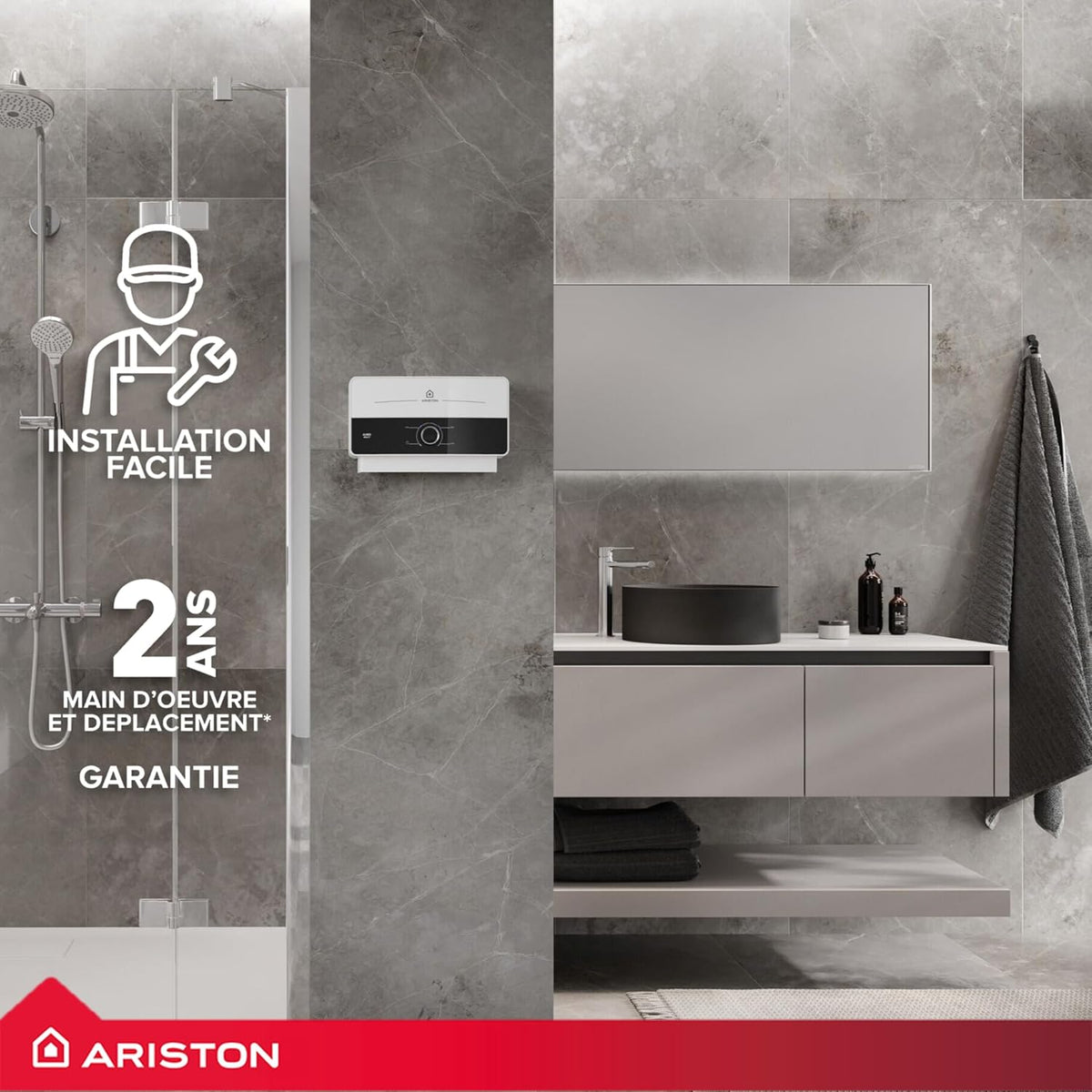 Ariston Aures Multi 5kW FR – Chauffe-Eau Instantané électrique Haute Pression – 32A – Multipoints de Puisage pour Confort Immédiat – Con?u pour une installation en France