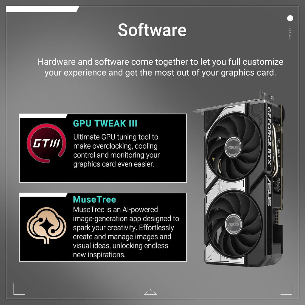 Asus Dual NVIDIA GeForce RTX 5060 Ti 16GB GDDR7 OC Edition – Carte Graphique (PCIe 5.0  DLSS 4  HDMI 2.1b  DisplayPort 2.1b  2.5-Slot  Ventilateurs axiaux  Technologie 0dB  Dual BIOS)