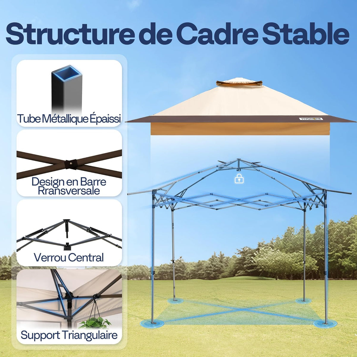 VIVOHOME Tente écran Tonnelle Pliante Portable résistant à l'eau Barnum Pavillon de Jardin avec Moustiquaire 2 Portes à Fermeture éclair et Sac Roulant (Beige & Marron, 3x3 m)