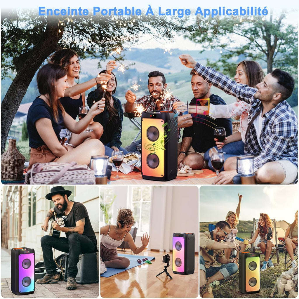 JYX Machine de Karaoké avec 2 Microphones, Karaoke Adulte Bluetooth Portable éclairage RGB, équipement de Karaoké pour Les Fêtes d'amis, Les événements Familiaux, Supporte TF/USB, AUX, FM, REC, TWS