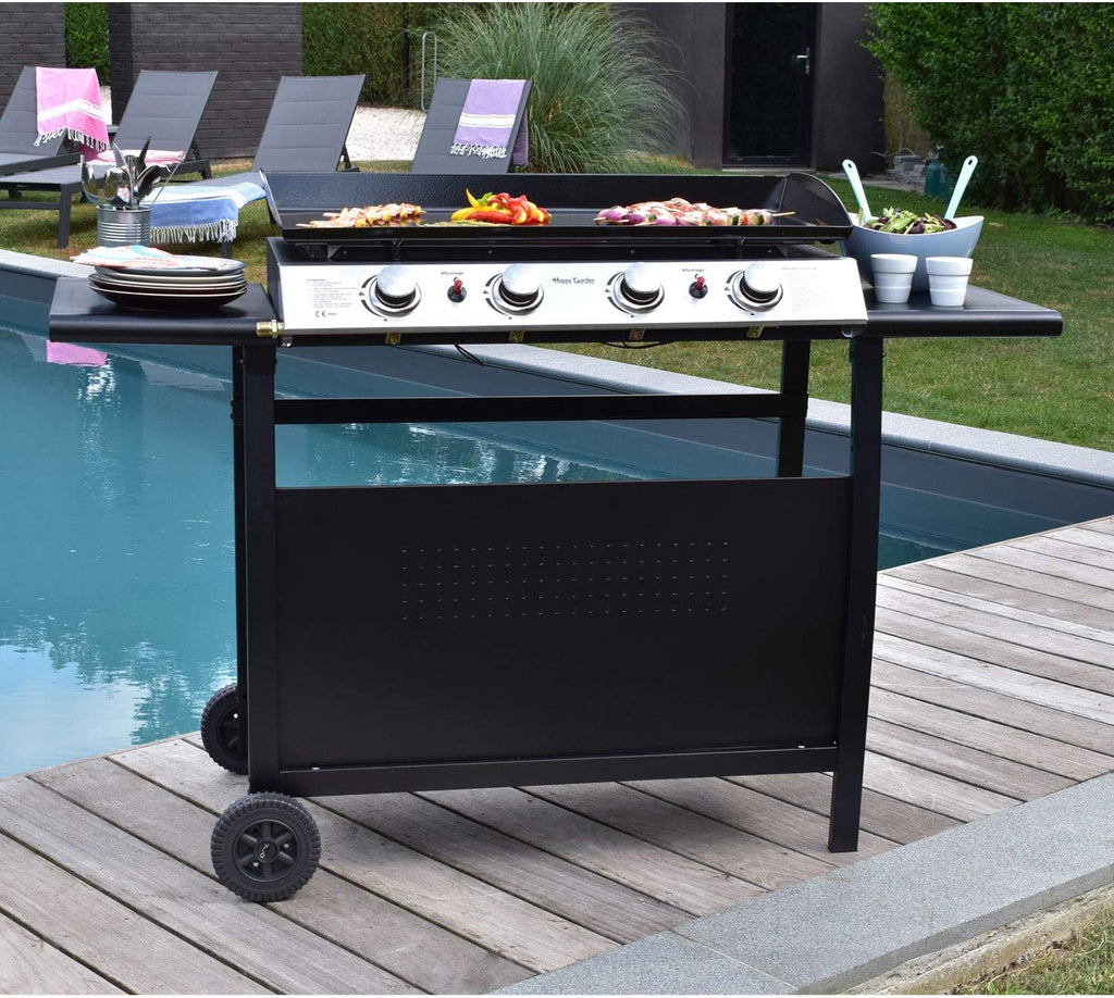 Happy Garden Plancha au gaz Valencia - 4 br?leurs 10kW + Chariot