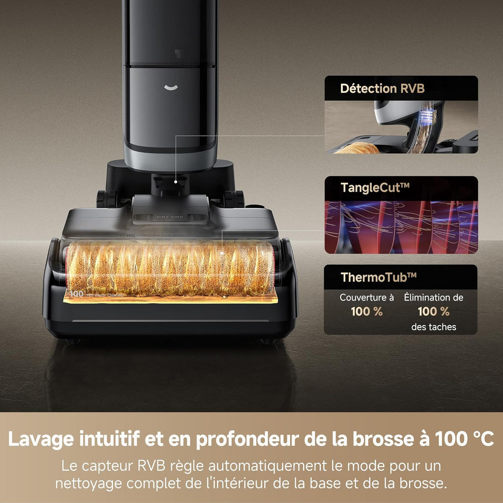 DREAME H15 Pro Heat Aspirateur Laveur, Nettoyage des sols à 85 °C, bras robotisé IA GapFree, capteur RVB intelligent, 22 kPa, 0 n?uds, lavage brosse à 100°C, séchage en 5 min à 90°C,contr?le par appli