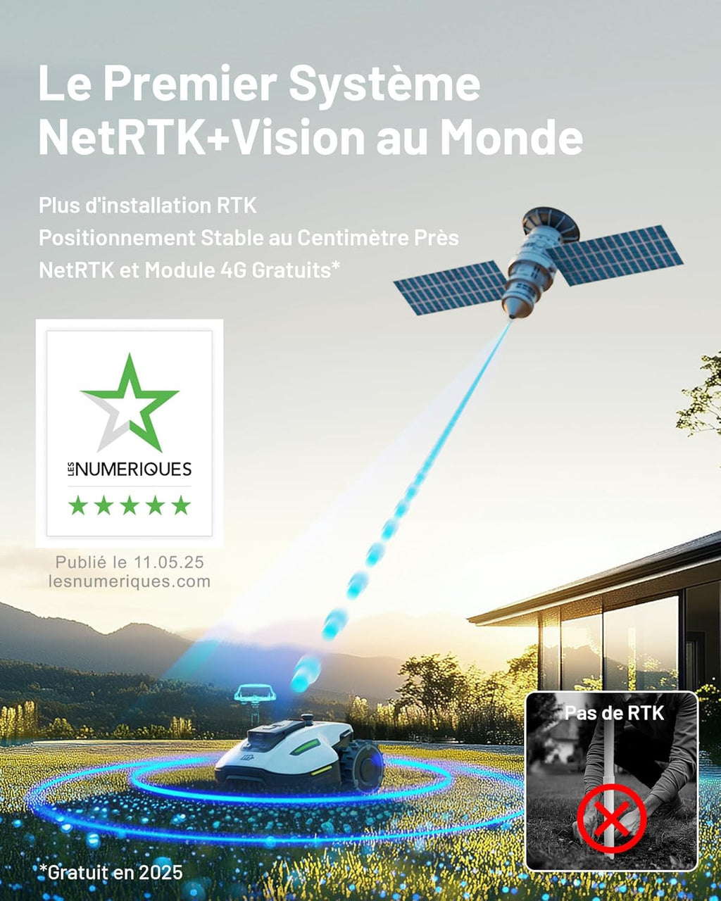 MAMMOTION YUKA Mini 500 Robot Tondeuse sans Fil Périphérique, NetRTK+Vision, Aucune Antenne RTK Requise, Recommandé 500 m2, Pente à 50%, Cartographie Automatique, avec Module 4G