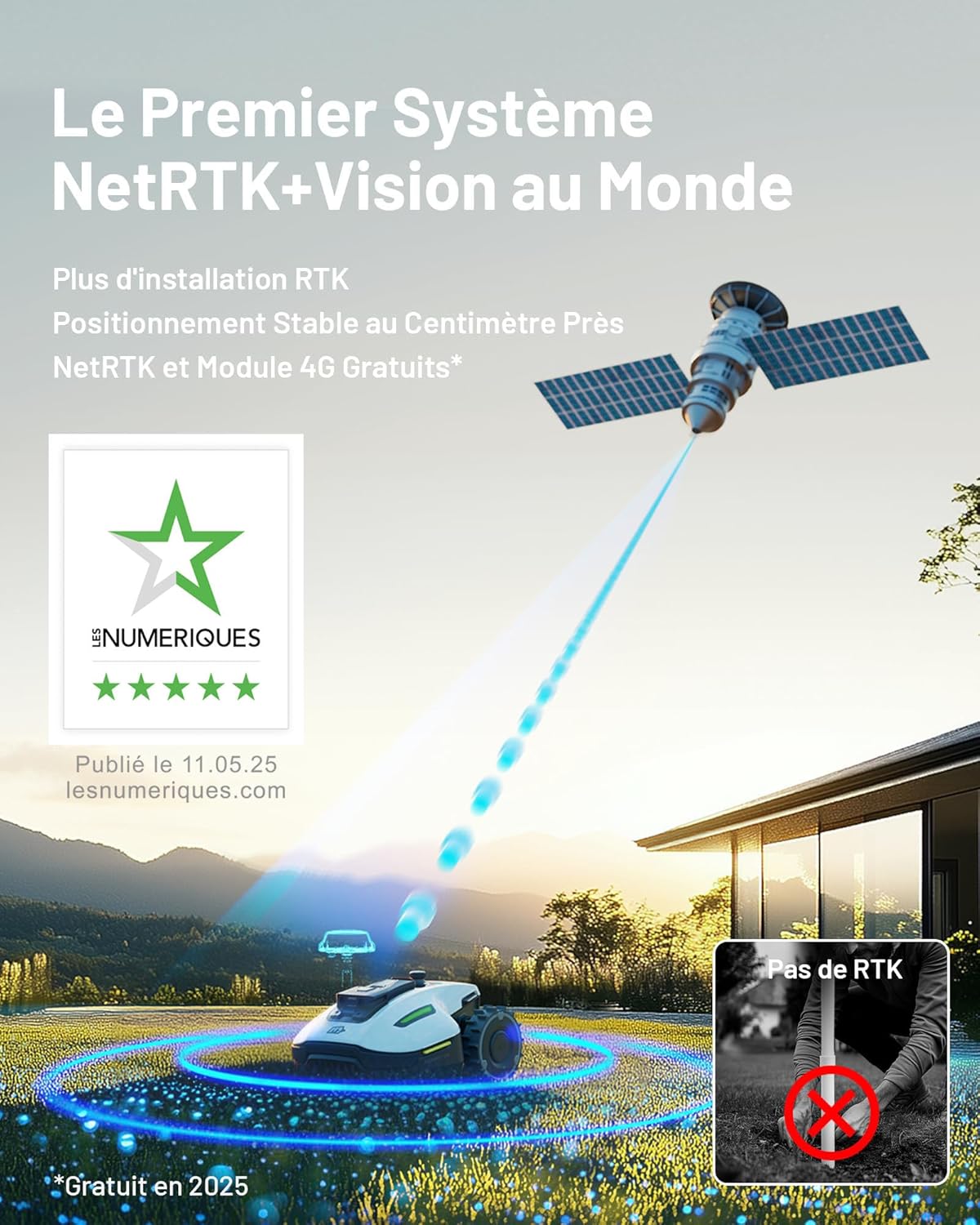 MAMMOTION YUKA Mini 500 Robot Tondeuse sans Fil Périphérique, NetRTK+Vision, Aucune Antenne RTK Requise, Recommandé 500 m2, Pente à 50%, Cartographie Automatique, avec Module 4G