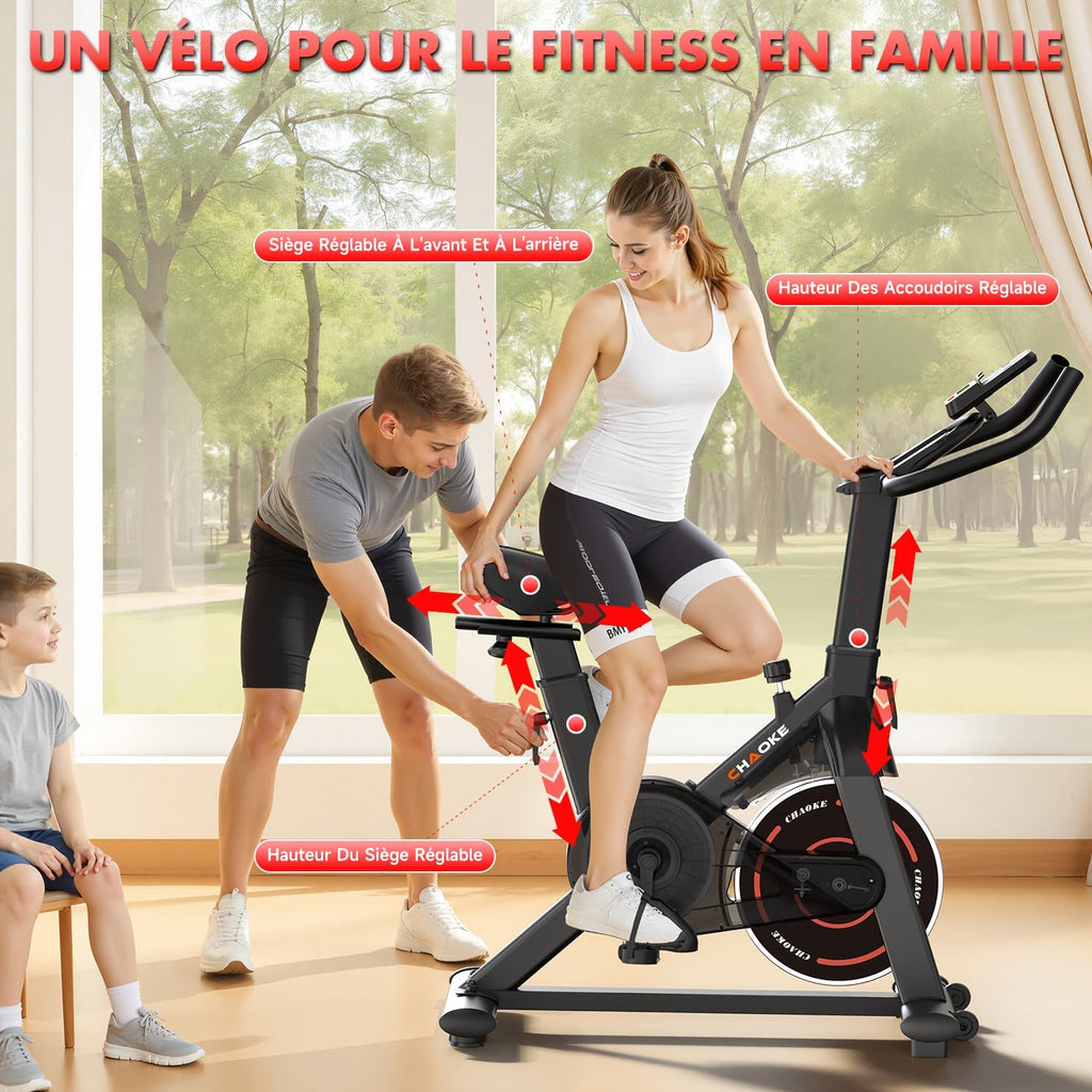 Velo d Appartement, CHAOKE Vélo d'appartement Silencieux avec Résistance Magnétique Réglable, Vélo d'exercice d'intérieur avec App et écran LCD, Pour Entra?nement Cardio, Capacité 150KG