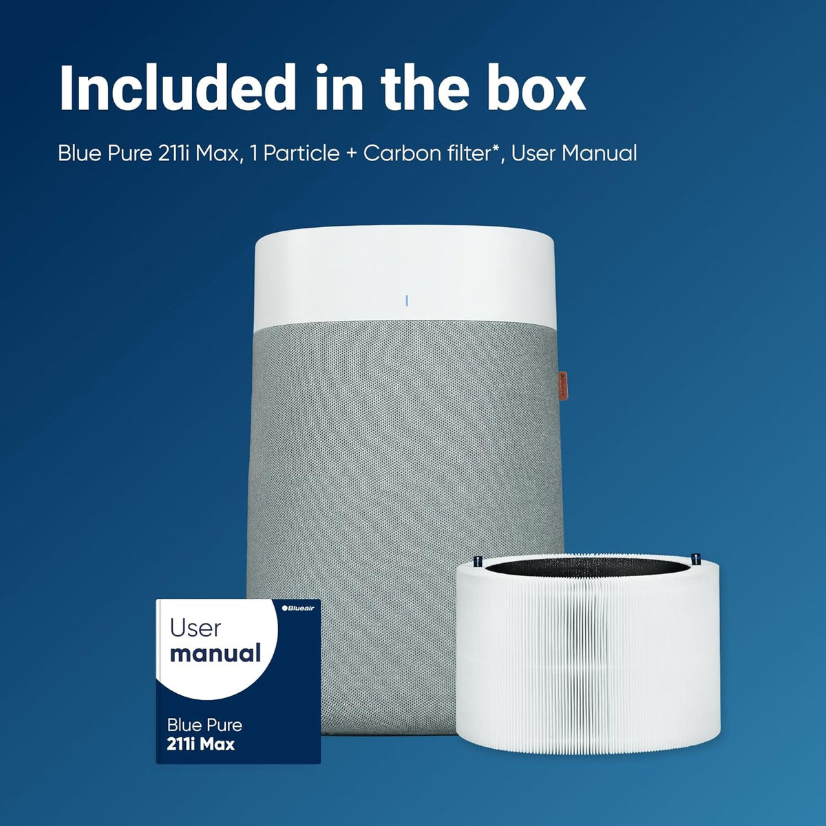 Blueair - Blue Pure 211i Max Purificateur d'air pour grandes pièces jusqu'à 141 m2 – Intelligent, silencieux, technologie HEPASilent, élimine les allergènes, les poils d'animaux, la fumée