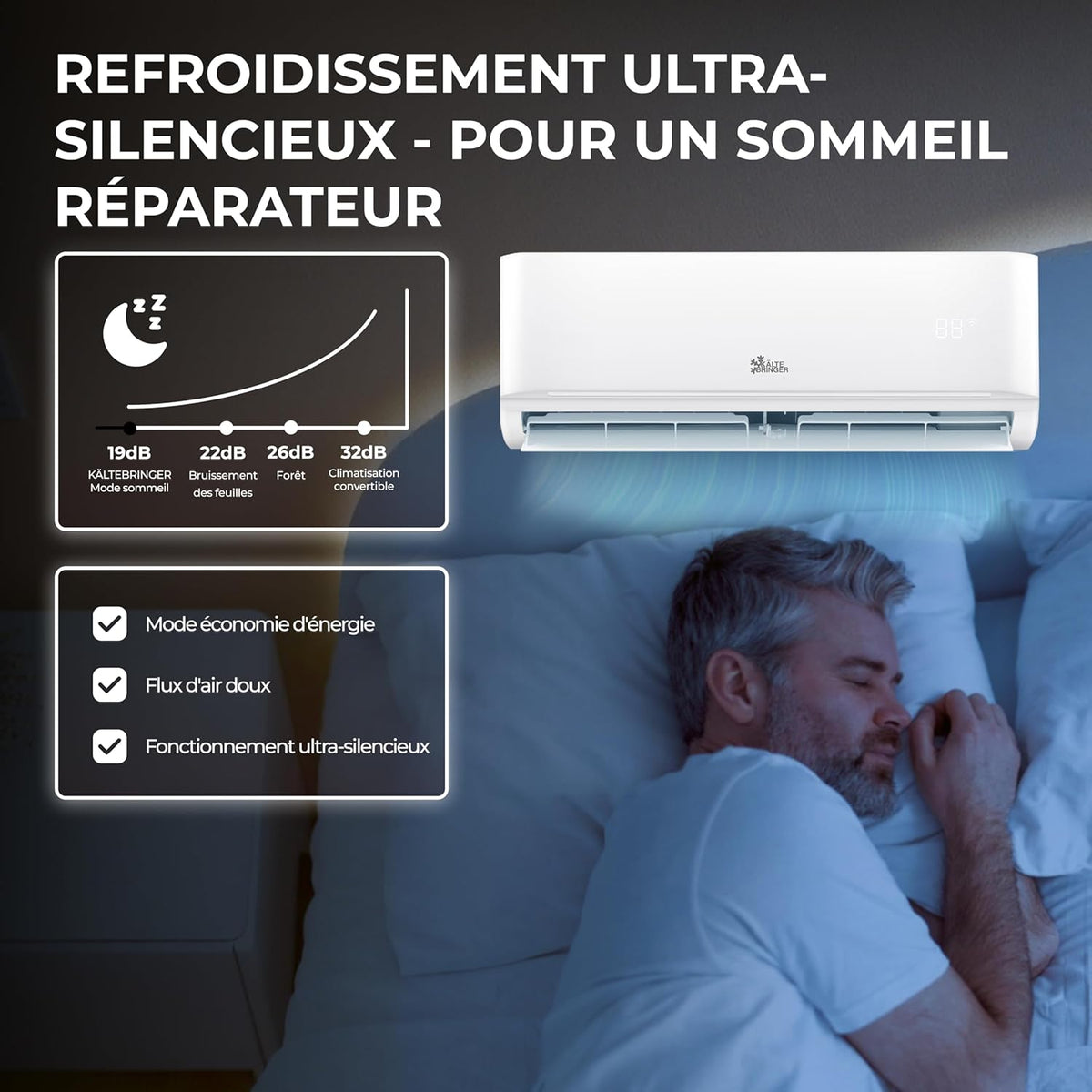 K?ltebringer Climatiseur Split - 12000 BTU - 3 5 kW - Avec fonction chauffage  WiFi et App - très silencieux & économe en énergie  avec support mural - Marque de qualité Allemande