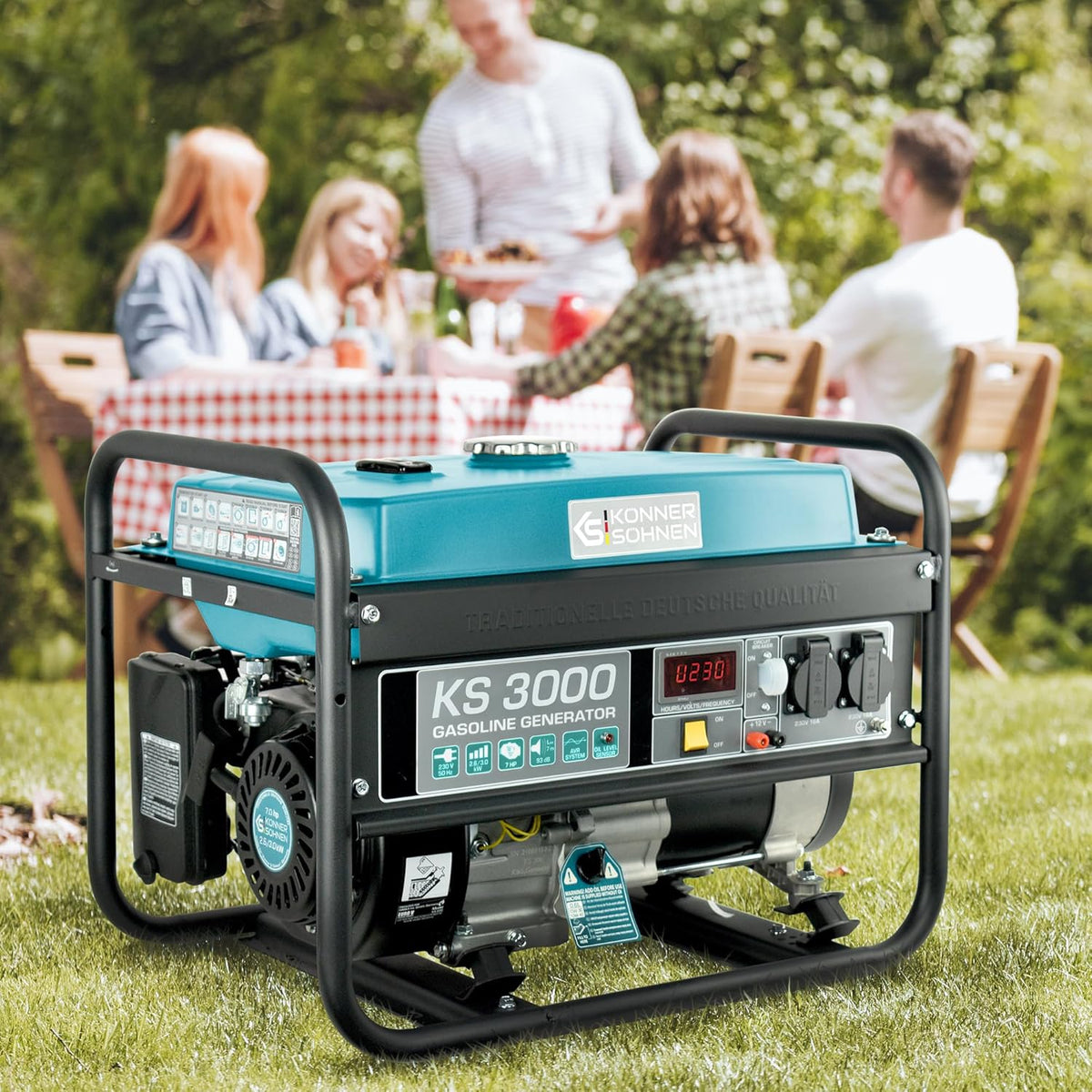Groupe électrogène à essence KS 3000 puissance max 3000 W, prises Schuko 2x16A (230 V), EURO-V, régulateur de tension automatique (AVR),moteur électrique enroulement 100% cuivre,generateur de courant