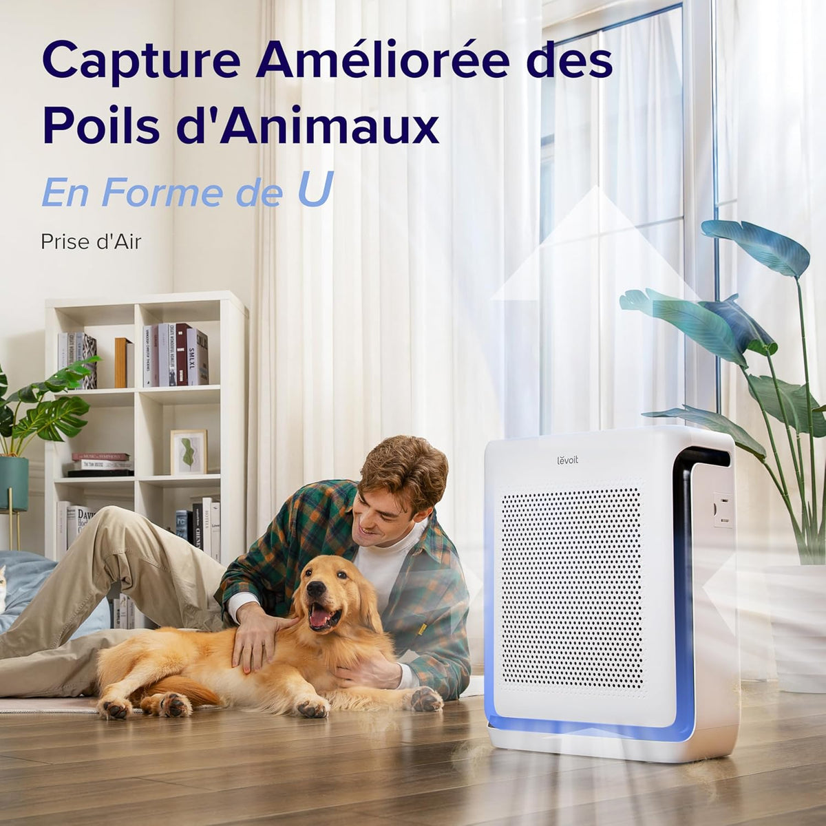 LEVOIT Purificateur d'air pour les personnes allergiques avec mode animal, CADR 416 m3/h jusqu'à 87 ㎡ pour chambre fumeur appartement, double capteur et préfiltre lavable, filtre à air HEPA contre