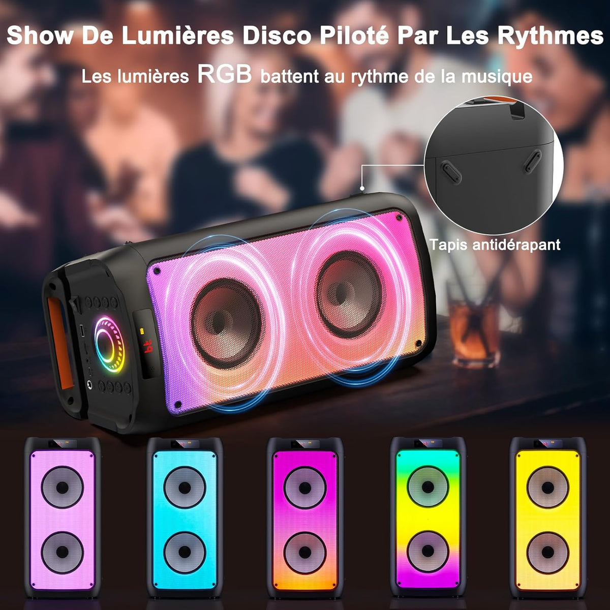 JYX Machine de Karaoké avec 2 Microphones, Karaoke Adulte Bluetooth Portable éclairage RGB, équipement de Karaoké pour Les Fêtes d'amis, Les événements Familiaux, Supporte TF/USB, AUX, FM, REC, TWS