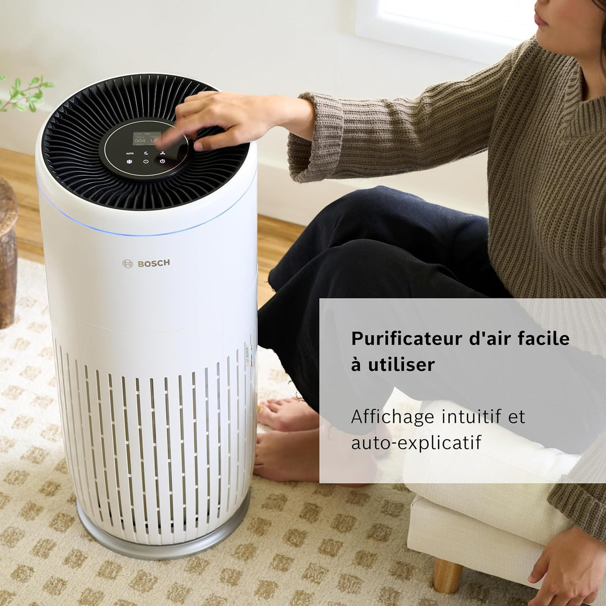 Bosch Air 6000 - Purificateur d'air - Pour les pièces jusqu'à 125 m2 - Filtre efficacement plus de 99% des polluants - Un capteur intelligent, modes auto et silence (< 25 dB(A)) - CADR : 600 m3/h