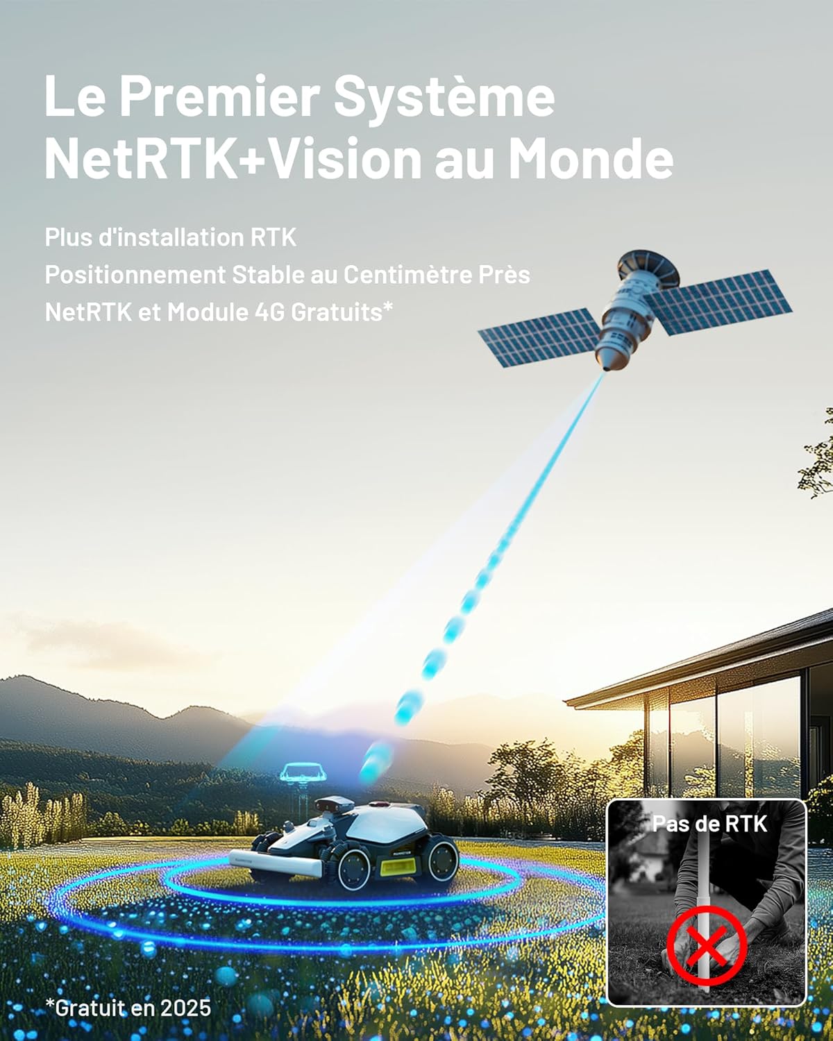 MAMMOTION LUBA Mini AWD 800 Robot Tondeuse sans Fil Périphérique, NetRTK+Vision, Aucune Antenne RTK Requise, Recommandé 800m2, Max. 1000m2, Pentes à 80%, avec Module 4G