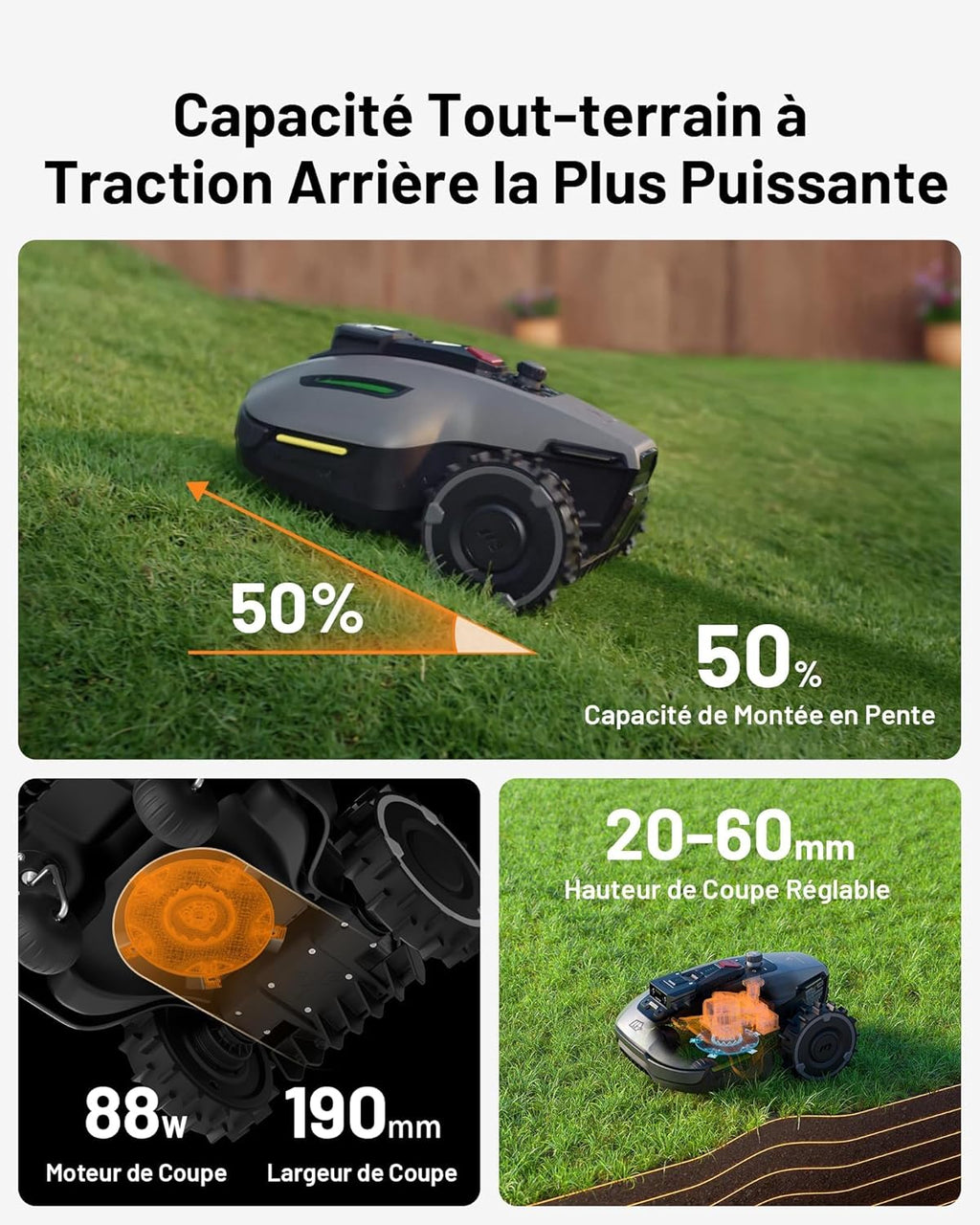 MAMMOTION YUKA Mini 700 Robot Tondeuse sans Fil Périphérique, NetRTK+Vision, Aucune Antenne RTK Requise, Recommandé 700 m2, Pente à 50%, Cartographie Automatique, avec Module 4G