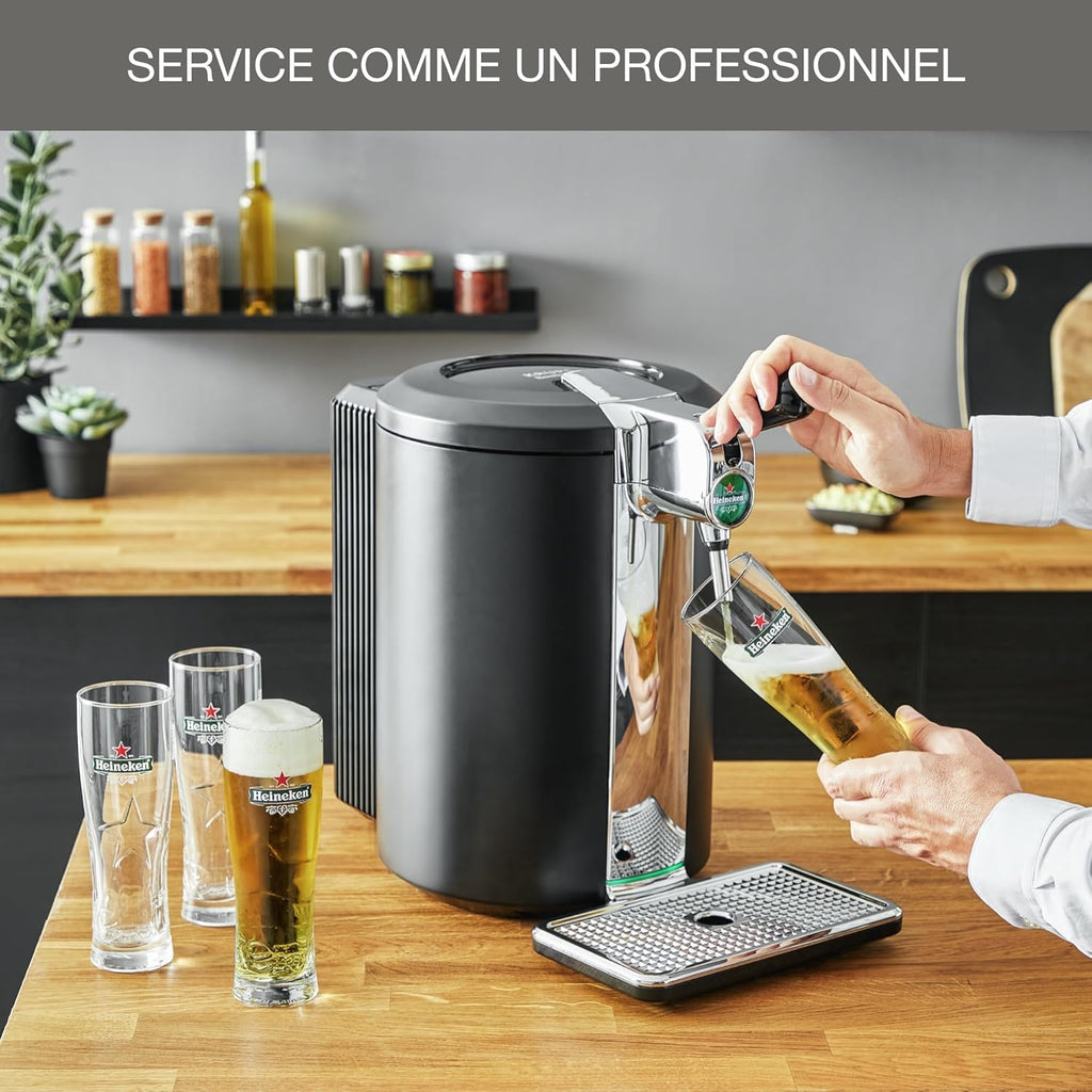 Krups Beertender Machine bière pression  F?ts de 5 L  Marques du groupe Heineken  Témoin lumineux  Température et mousse parfaites  Bière fra?che  Installation facile  Compact noire VB450E10