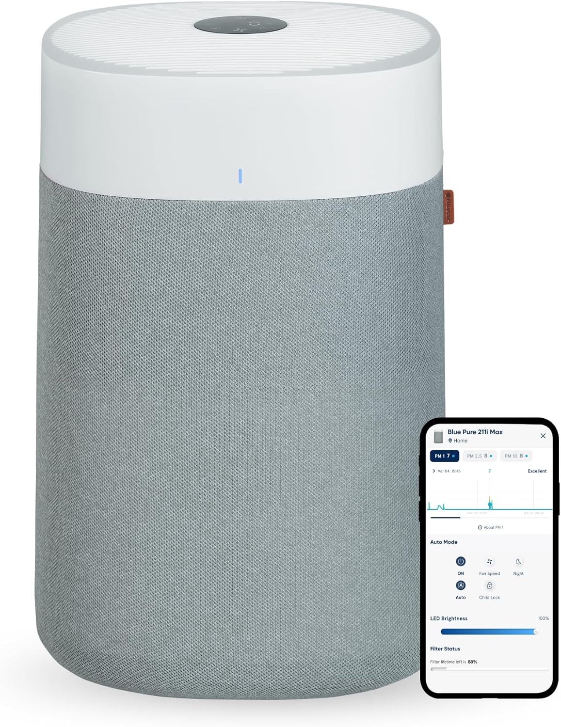 Blueair - Blue Pure 211i Max Purificateur d'air pour grandes pièces jusqu'à 141 m2 – Intelligent, silencieux, technologie HEPASilent, élimine les allergènes, les poils d'animaux, la fumée