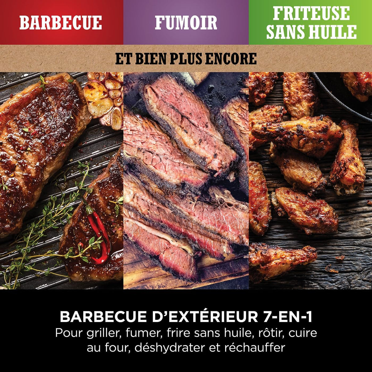 Ninja Woodfire barbecue électrique, grill, fumoir & air fryer, barbecue extérieur 7 en 1, grill, air fryer, fumer, r?tir, four, résistant aux intempéries, antiadhésif, portatif, gris/noir OG701EU