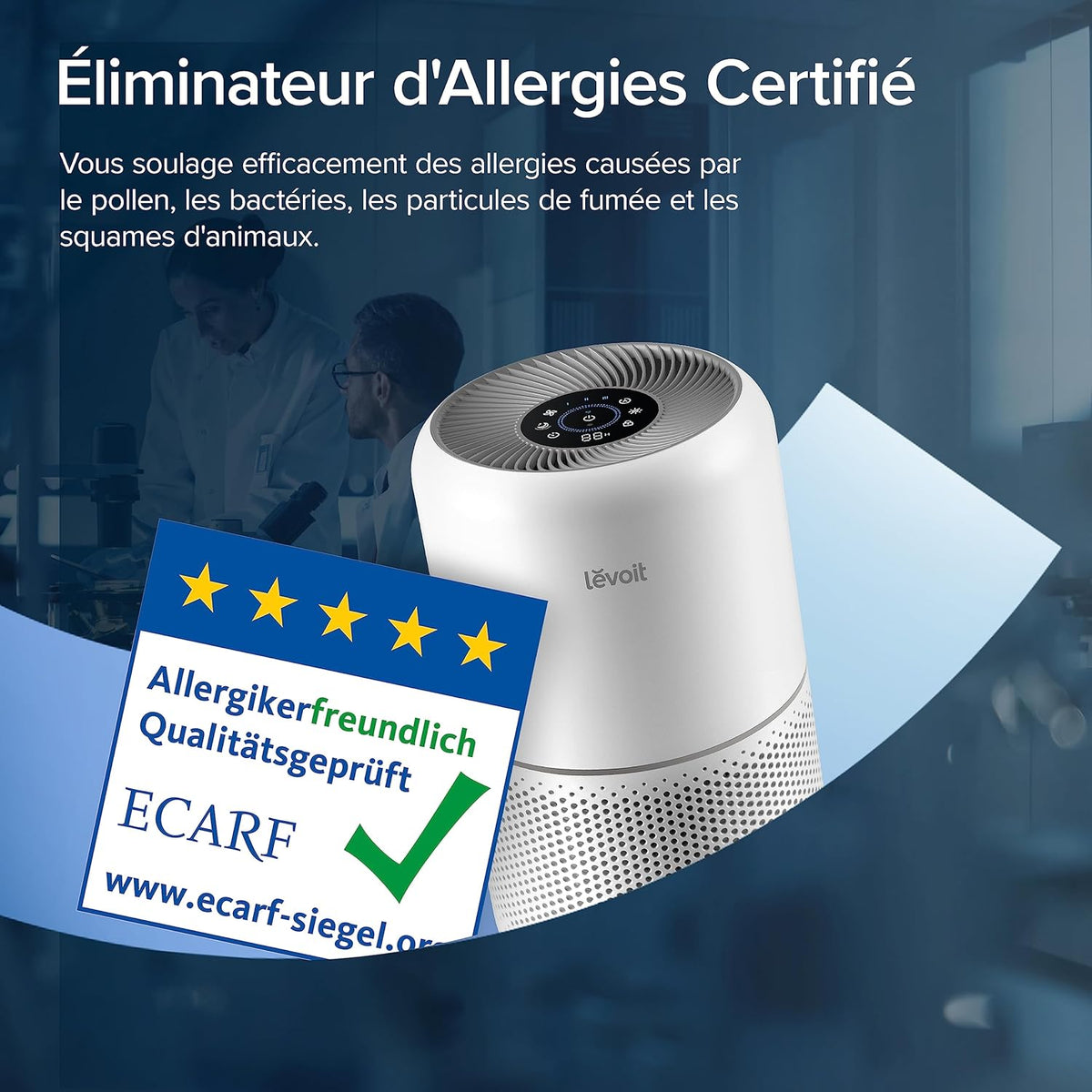 LEVOIT Purificateur d'Air HEPA Intelligent contre Allergie Pollen & Graminée, Purifier jusqu'à 50㎡, Surveille La Qualité de l'Air, Contr?le par App Alexa, 22dB Silencieux, Core 300S